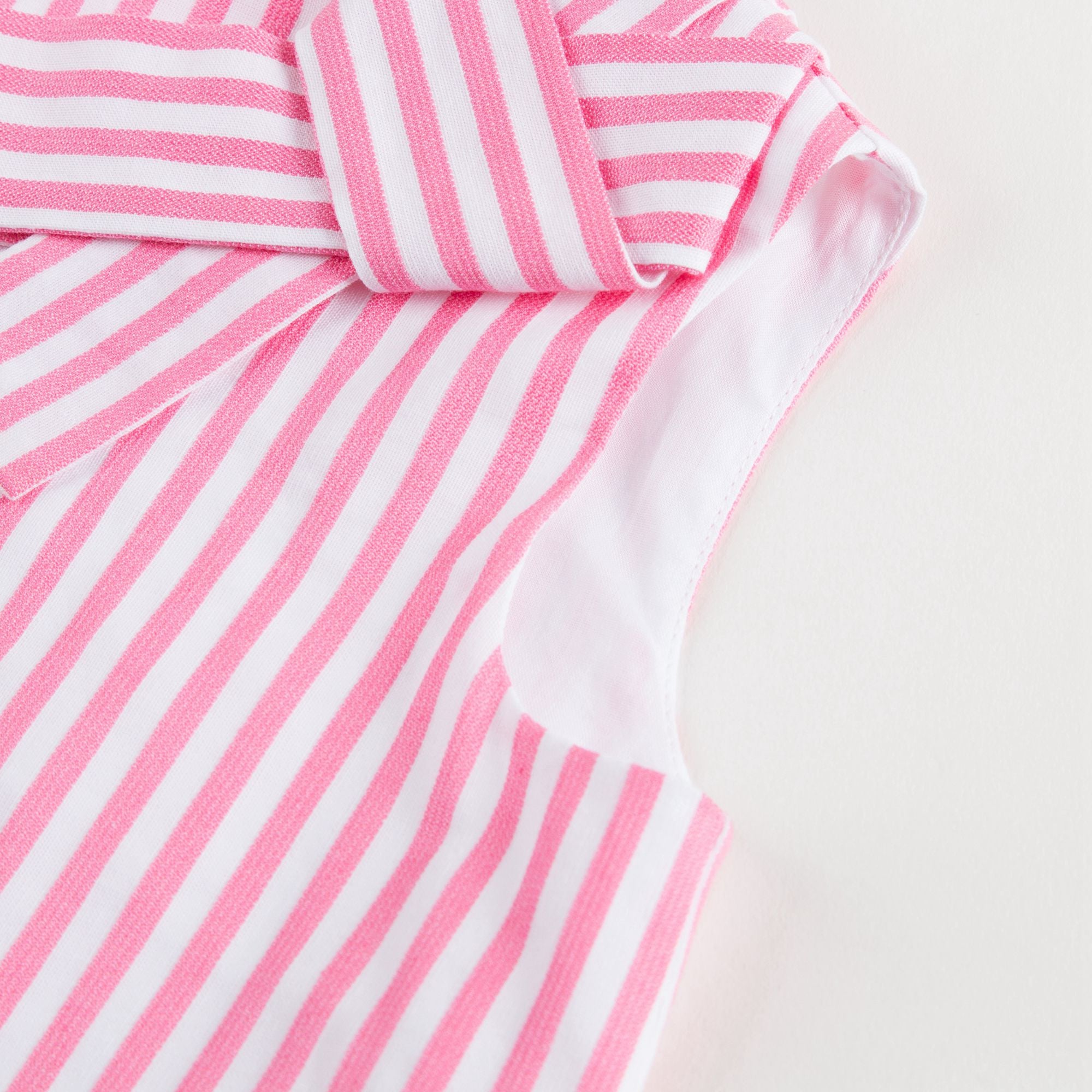 Girls Pink & White Striped Dress With Bow