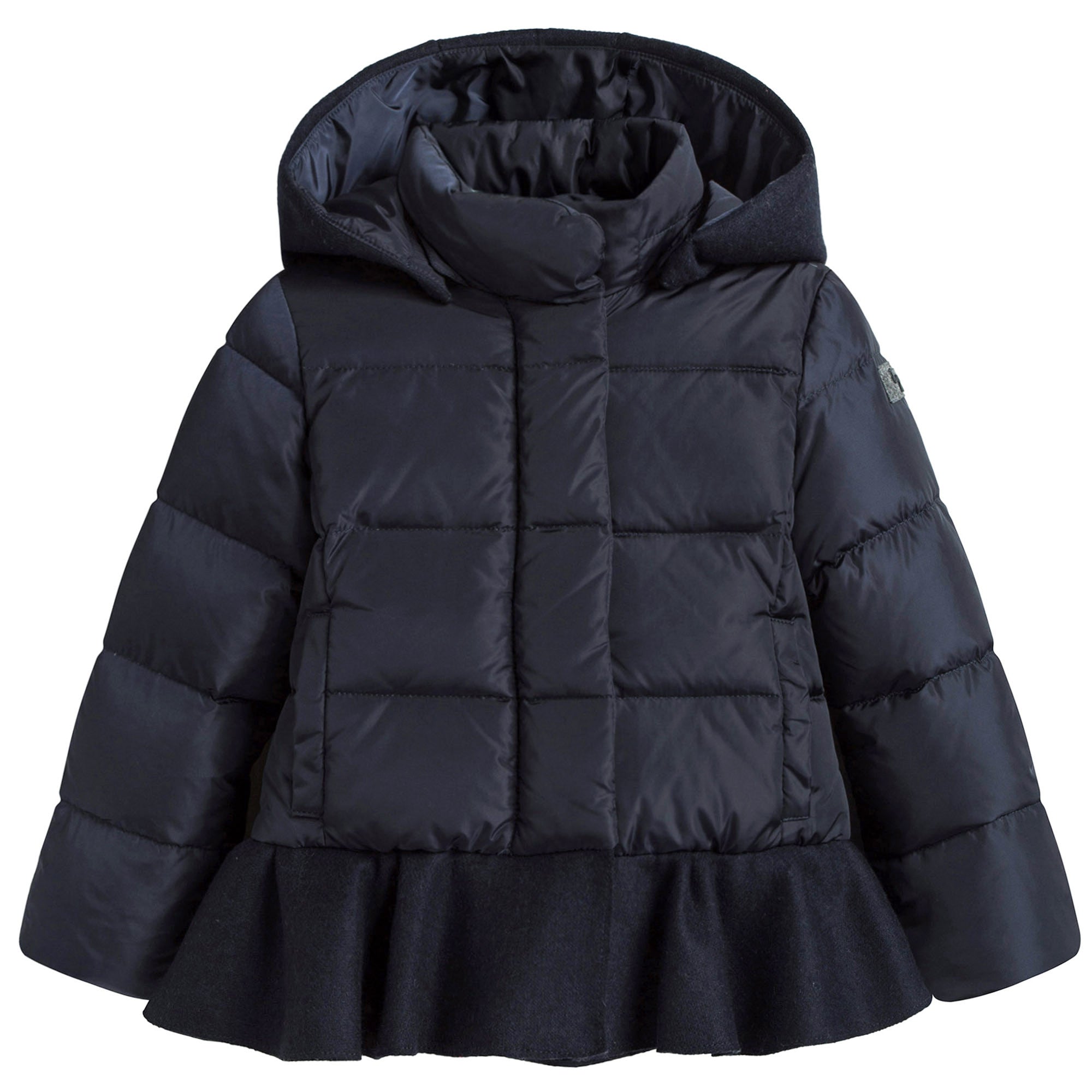 Girls Navy Blue Ruffled Down Padded Jacket