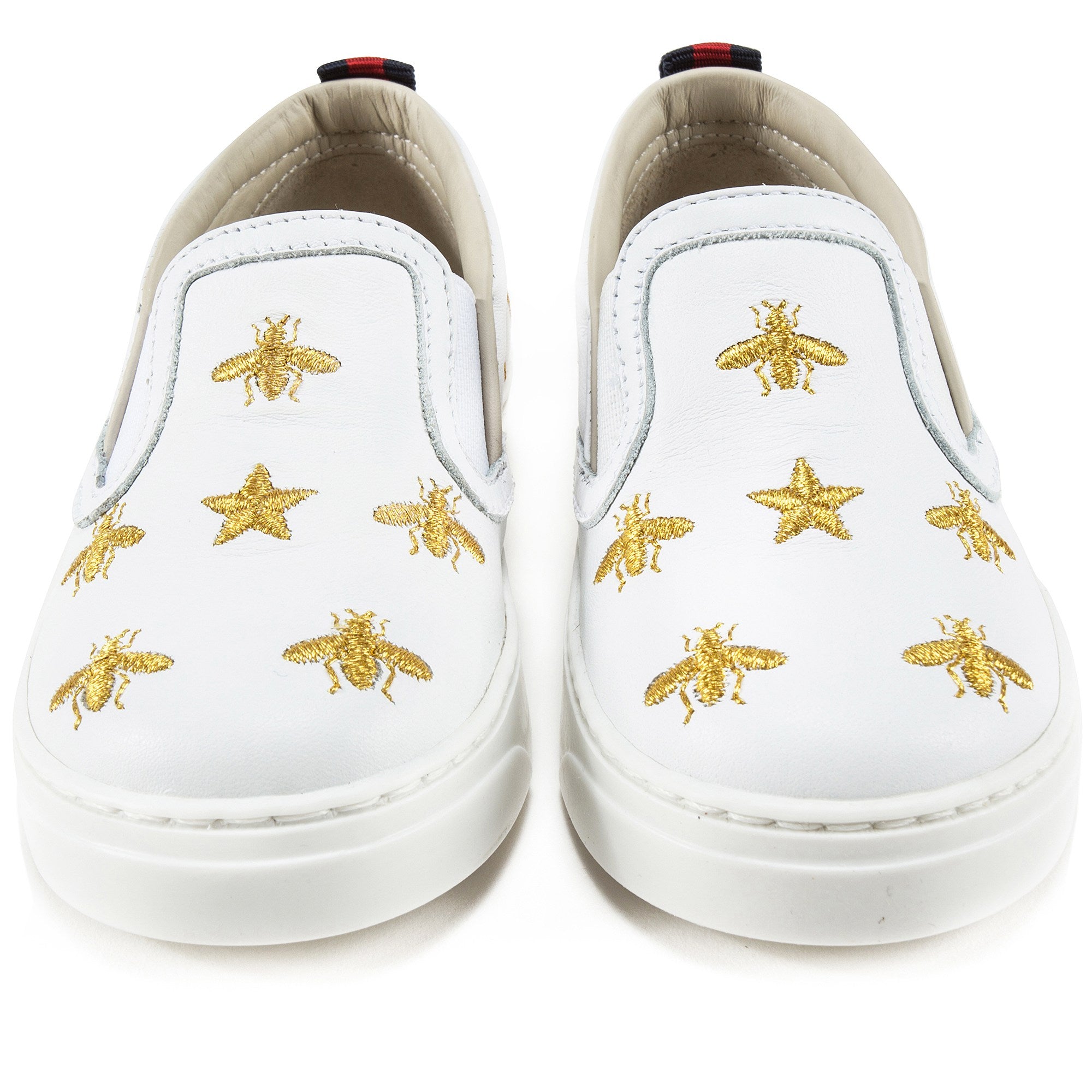 Baby Girls White Bees Embroidered Shoes