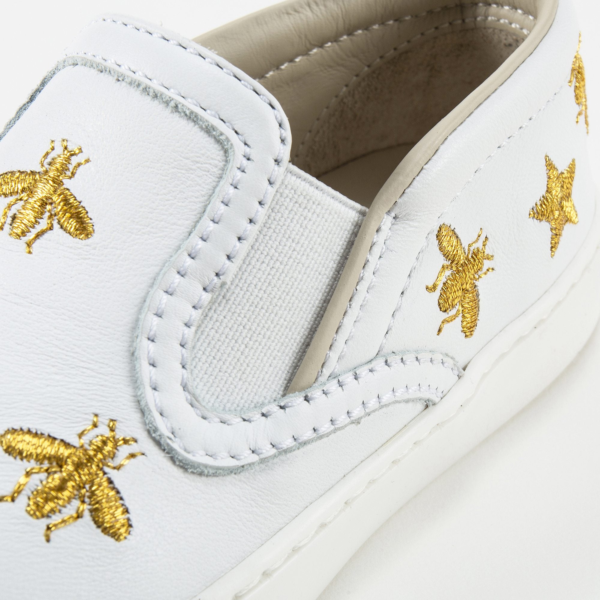 Baby Girls White Bees Embroidered Shoes