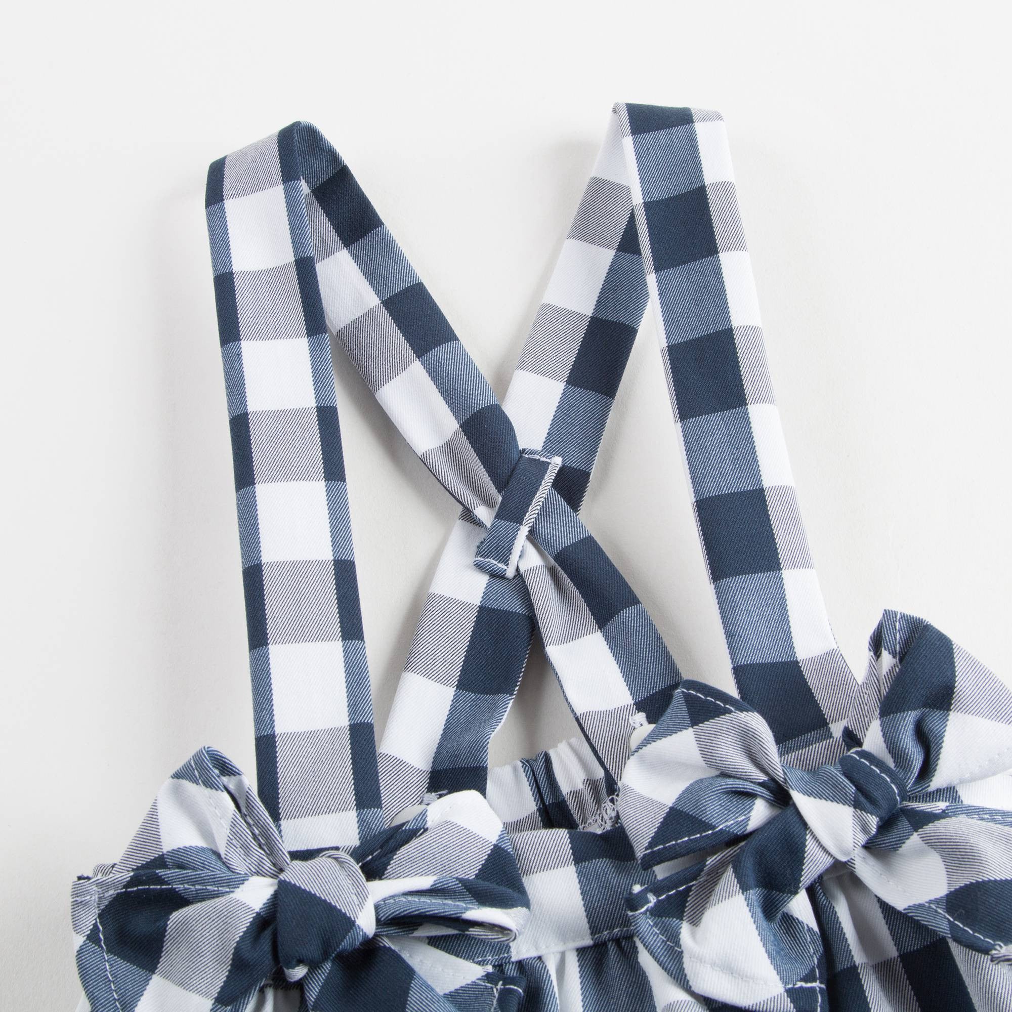 Baby Girls Dark Blue Check Dungarees With Bow