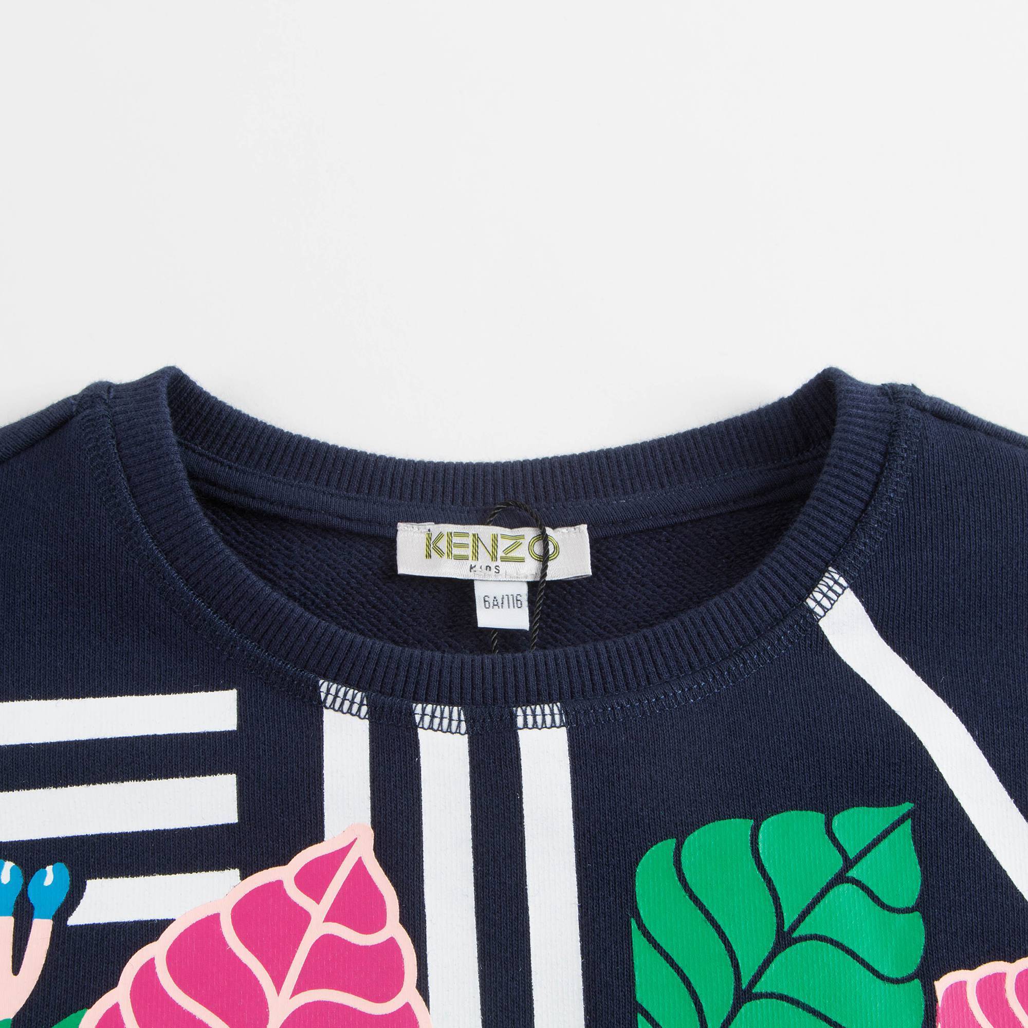 Girls Navy & Pink Printed Cotton Sweatshirt