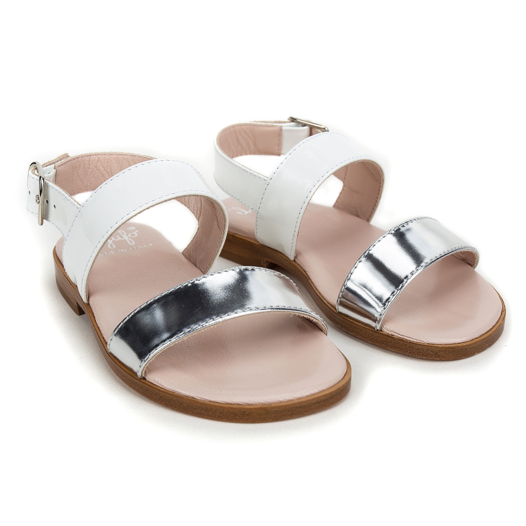 Girls White&Silver Velcro Tape Sandals