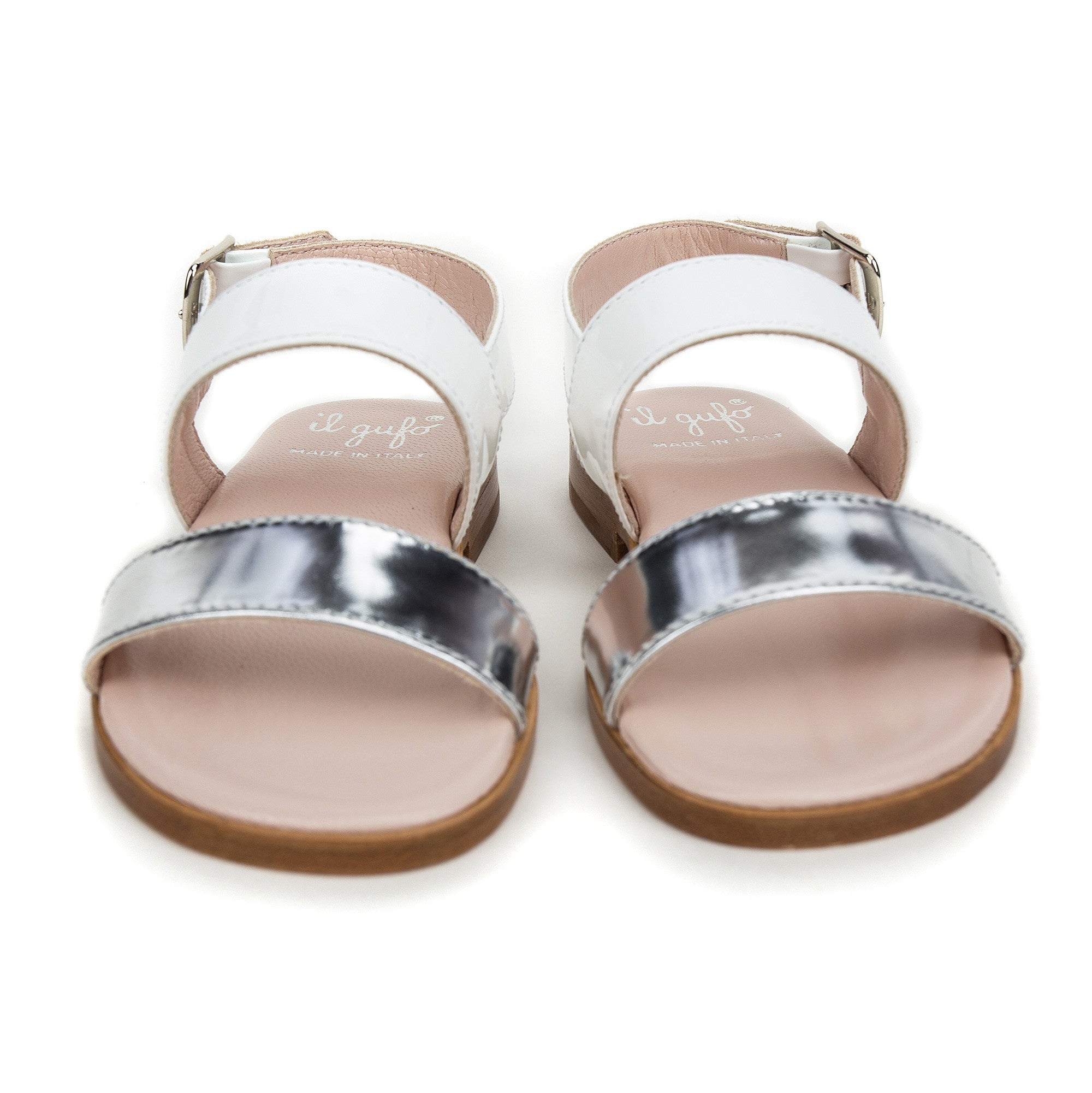 Girls White&Silver Velcro Tape Sandals