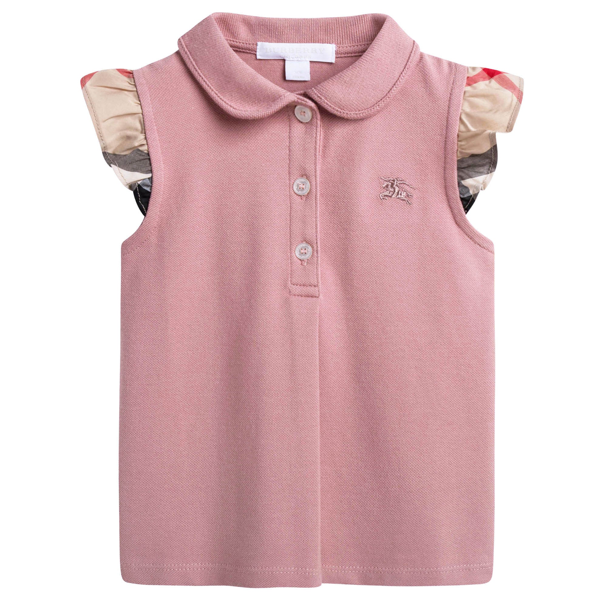 Baby Girls Pink Polo Shirt With Check Ruffles