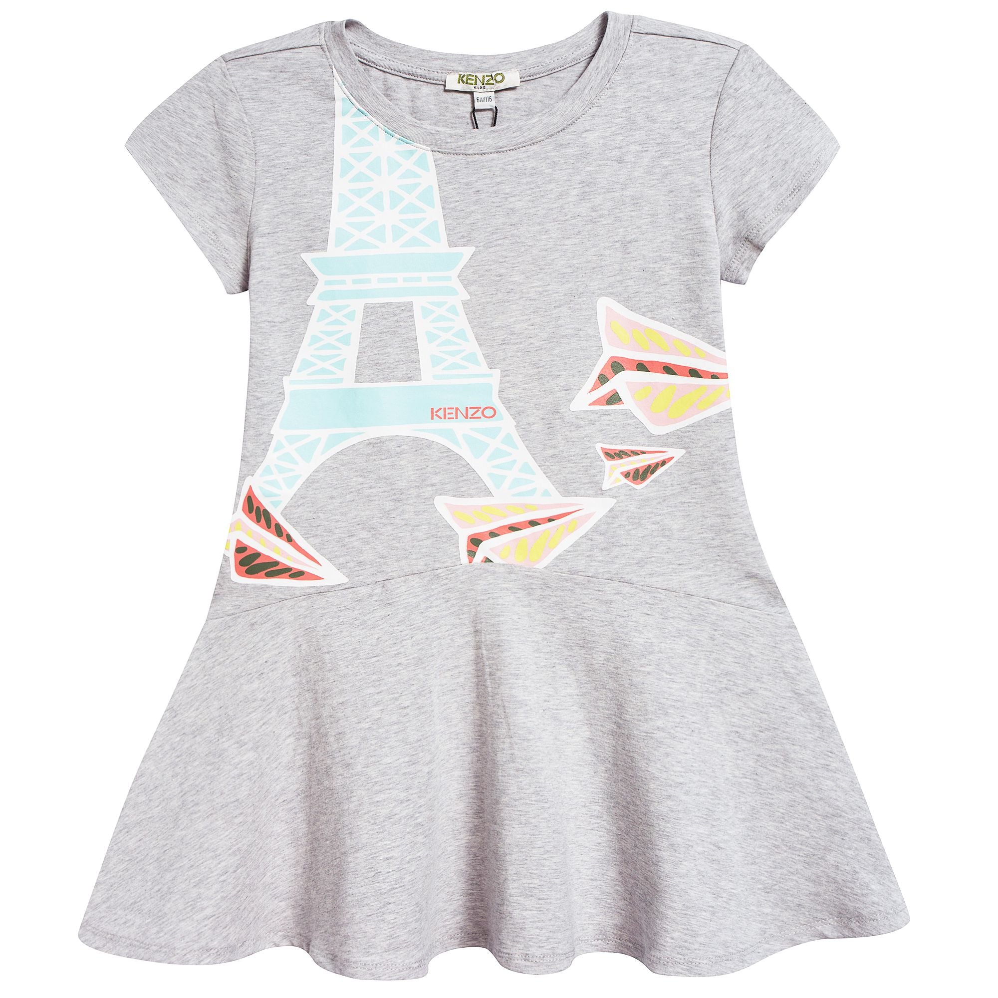 Girls Marl Grey Cotton Printed Dress