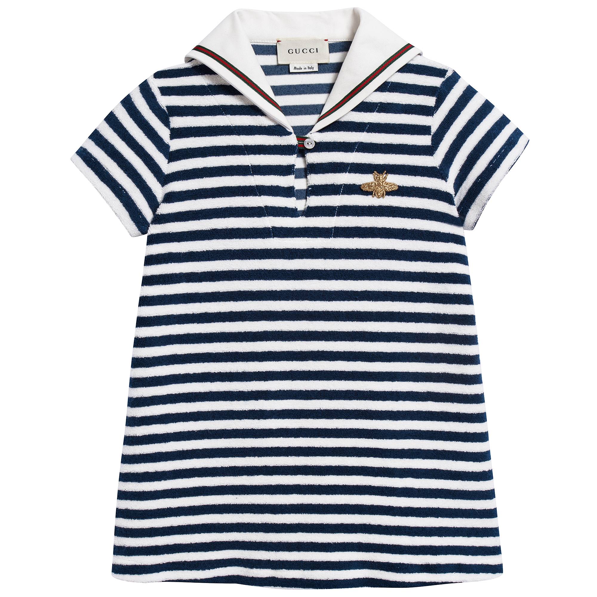 Girls Blue & White Striped Towelling Dress