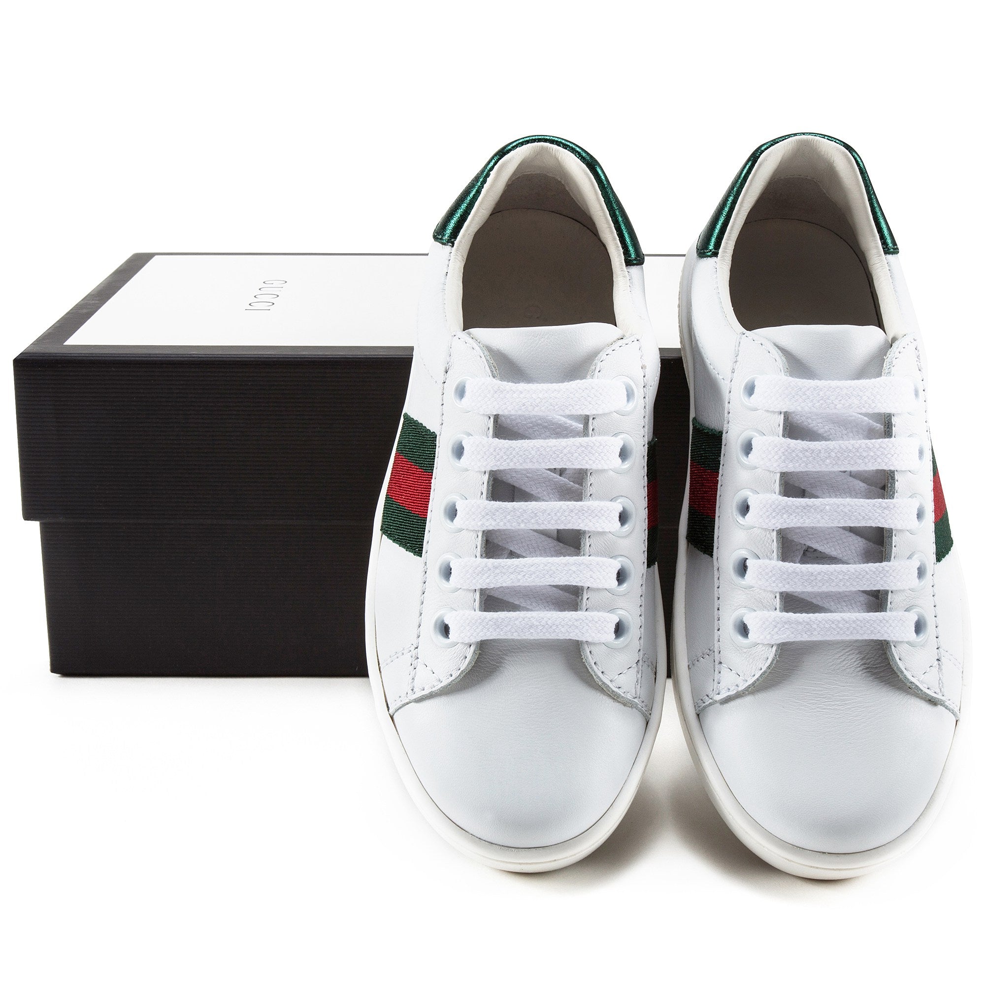 Girls & Boys White Leather Trainers