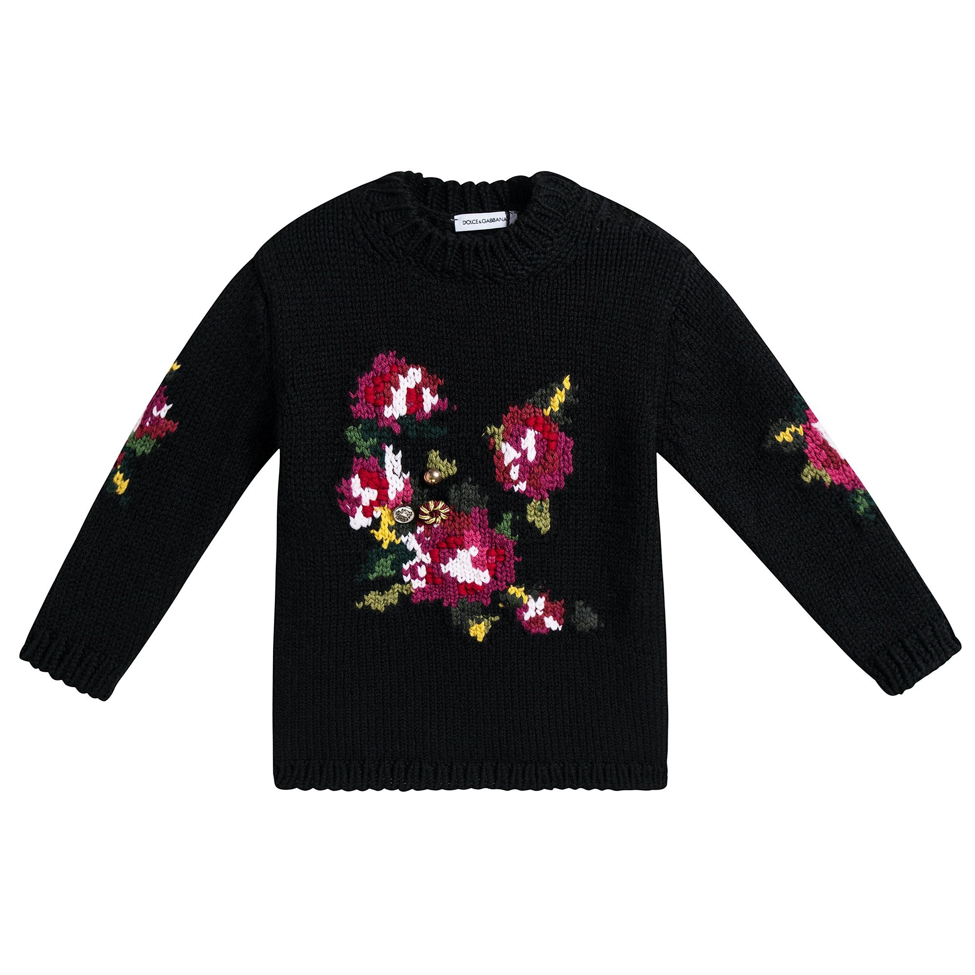 Baby Girls Black Flowers Printed Sweater