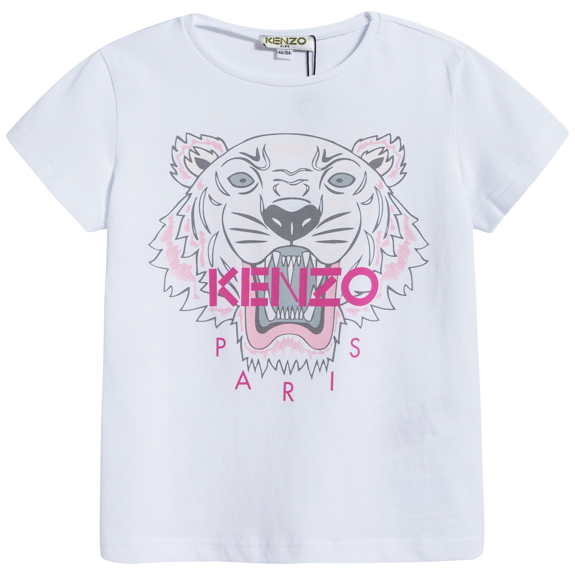 Girls White Tiger Cotton T-shirt