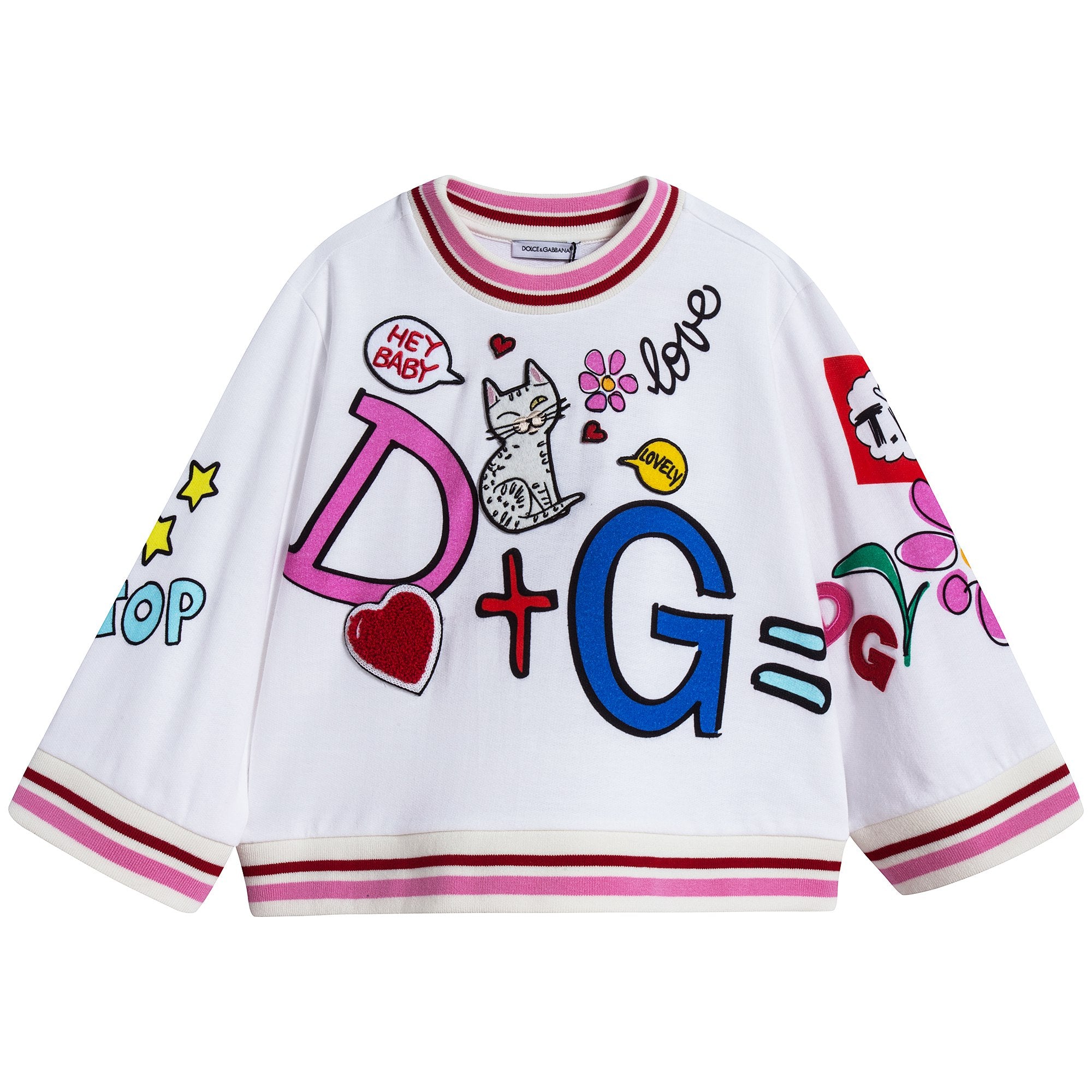 Girls White "DG" Cotton Sweatshirt