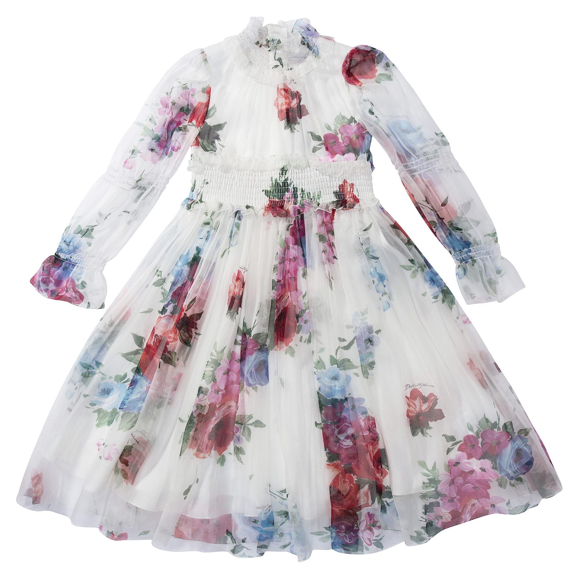 Girls White & Red Rose Dresse