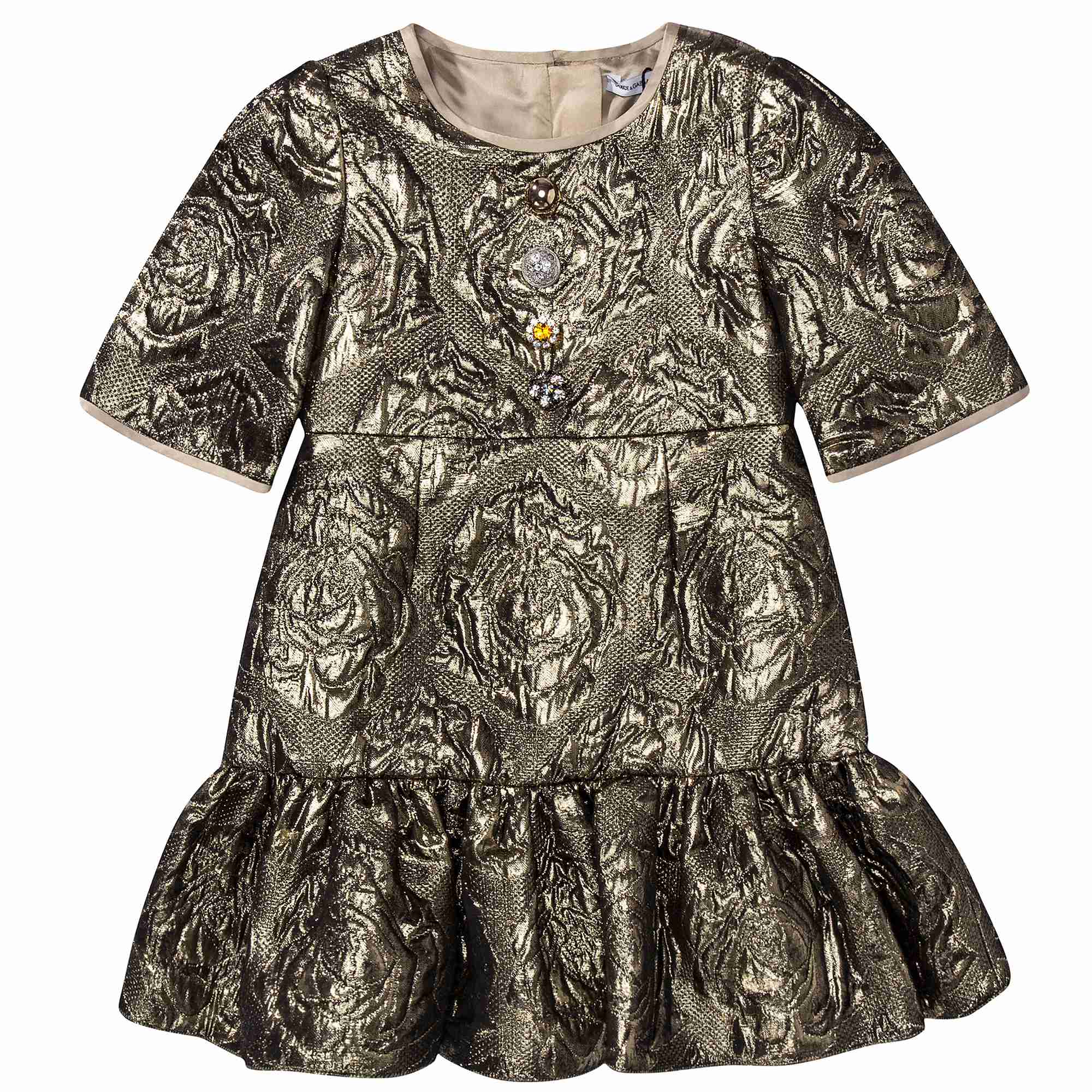 Baby Girls Gold Jacquard Dress