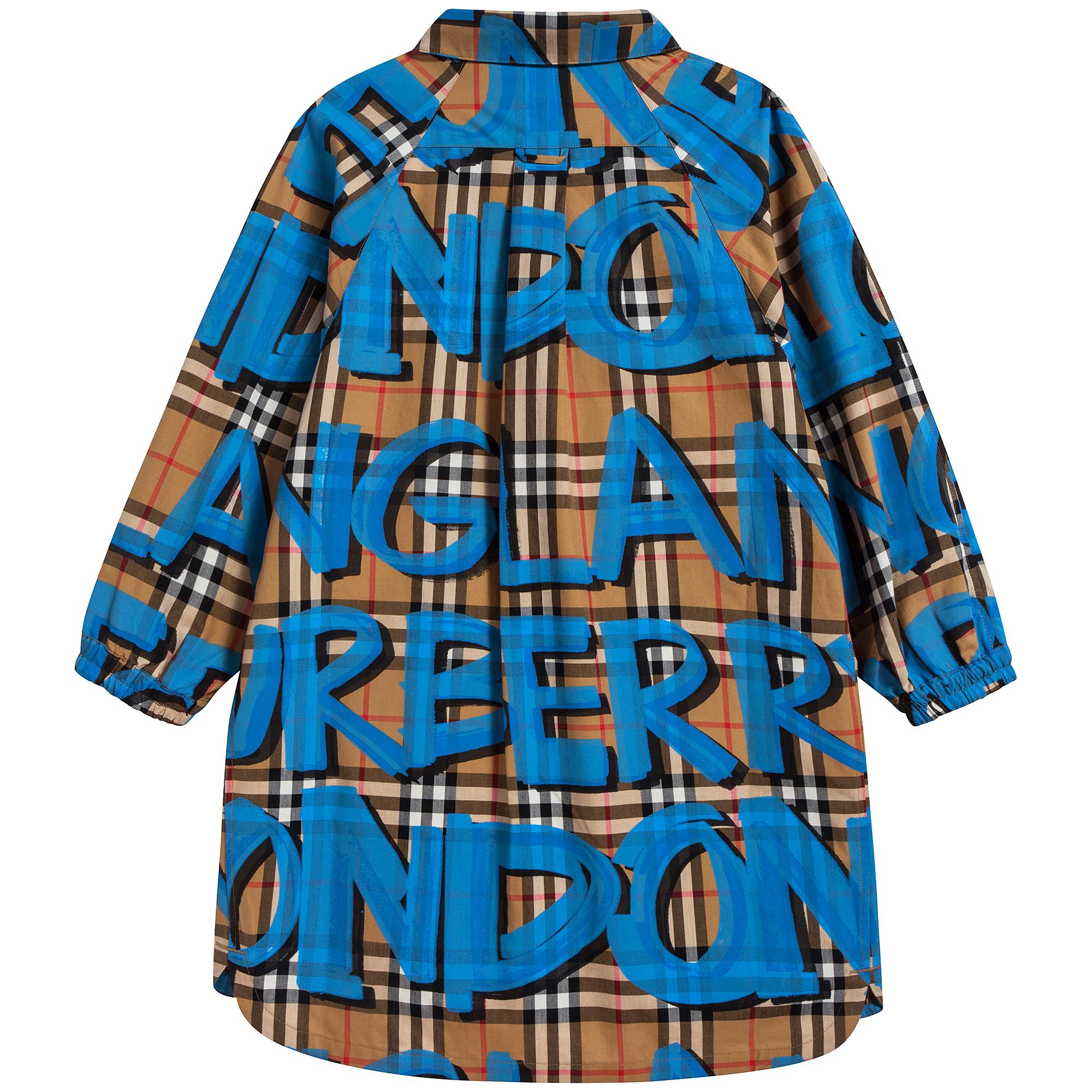 Girls Bright Blue Check Cotton Dress