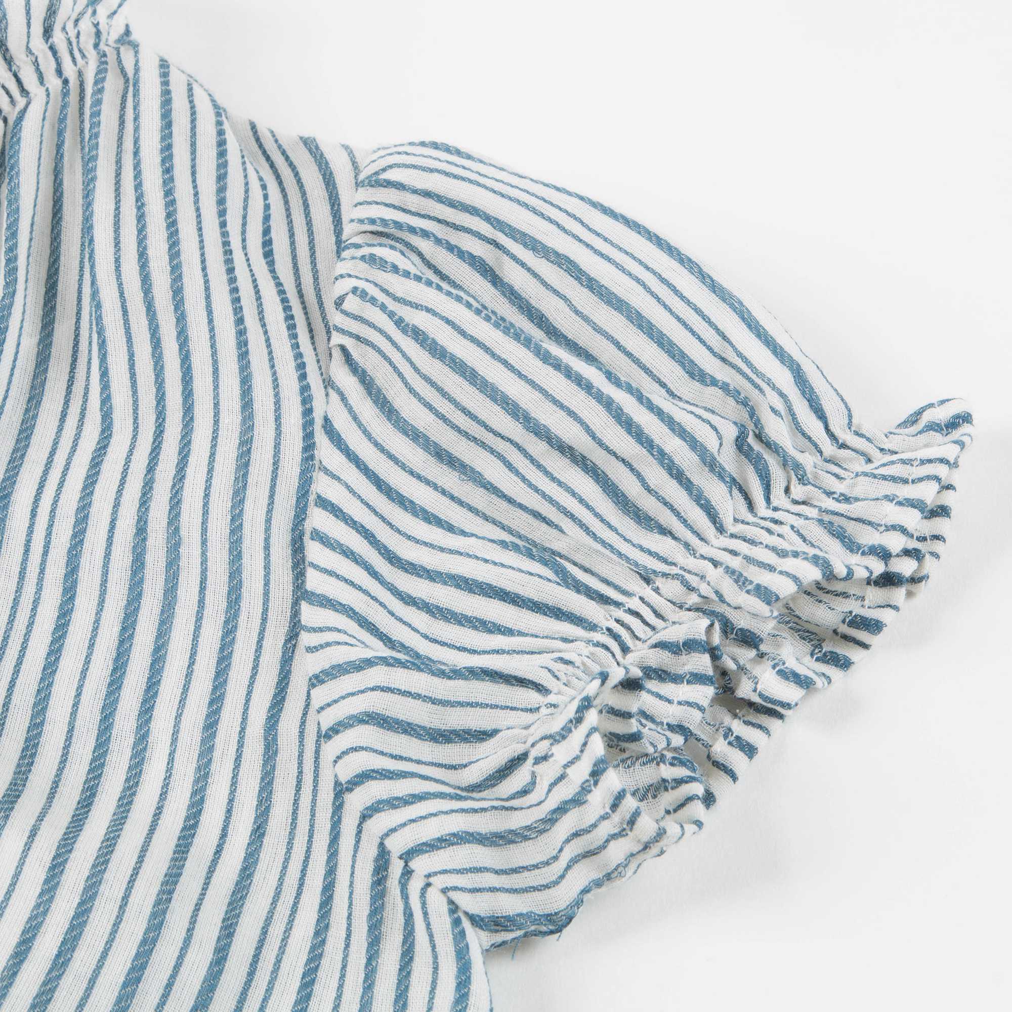 Girls Blue Stripe Cotton Woven Dress