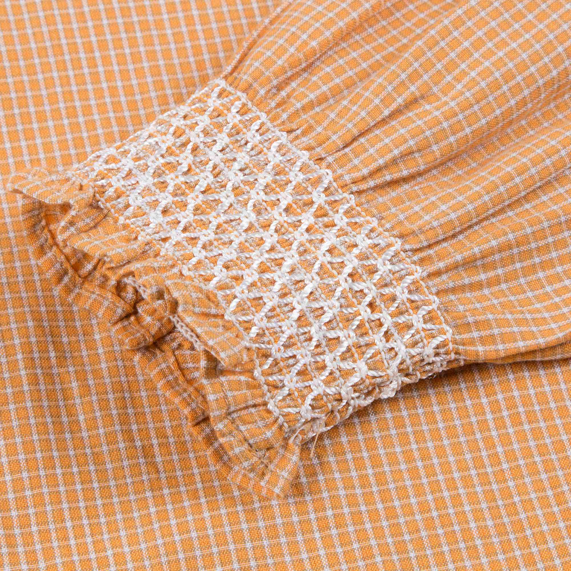 Girls Orange Microcheck Cotton Woven Blouse