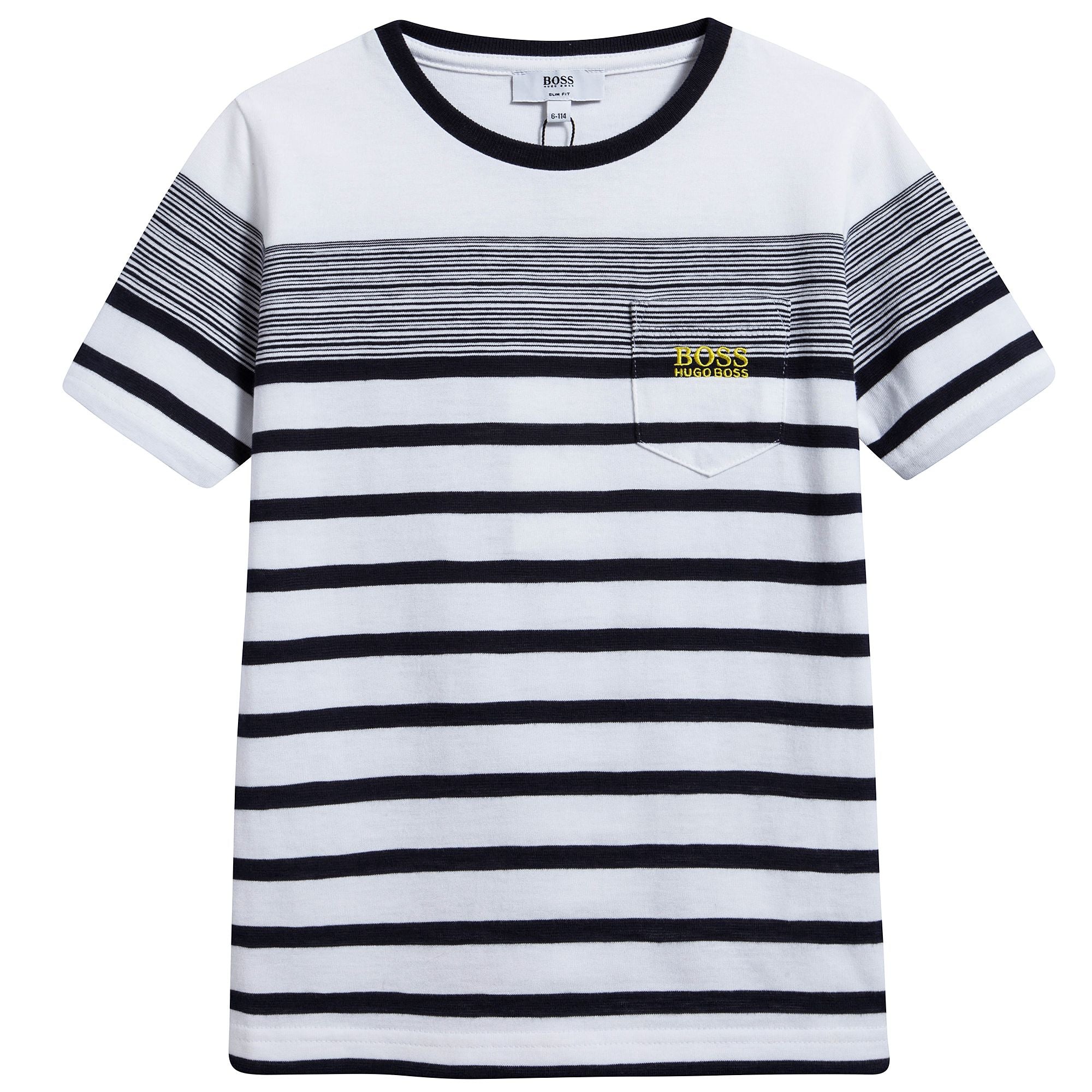 Boys White & Black Striped Cotton T-Shirt