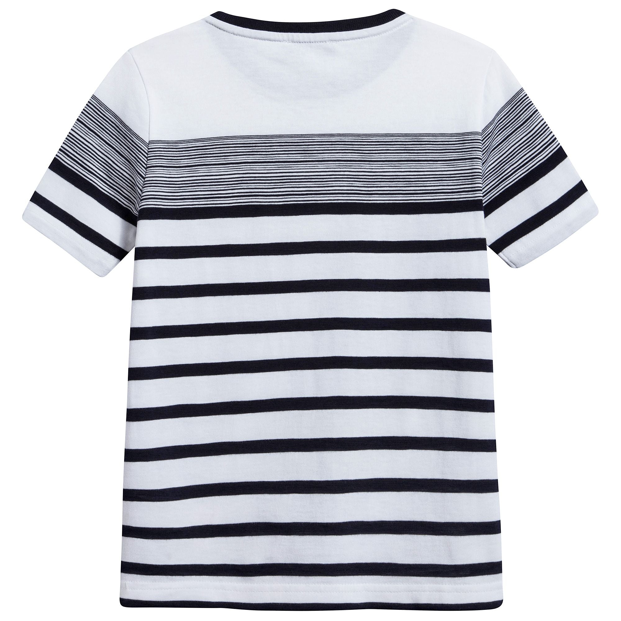 Boys White & Black Striped Cotton T-Shirt