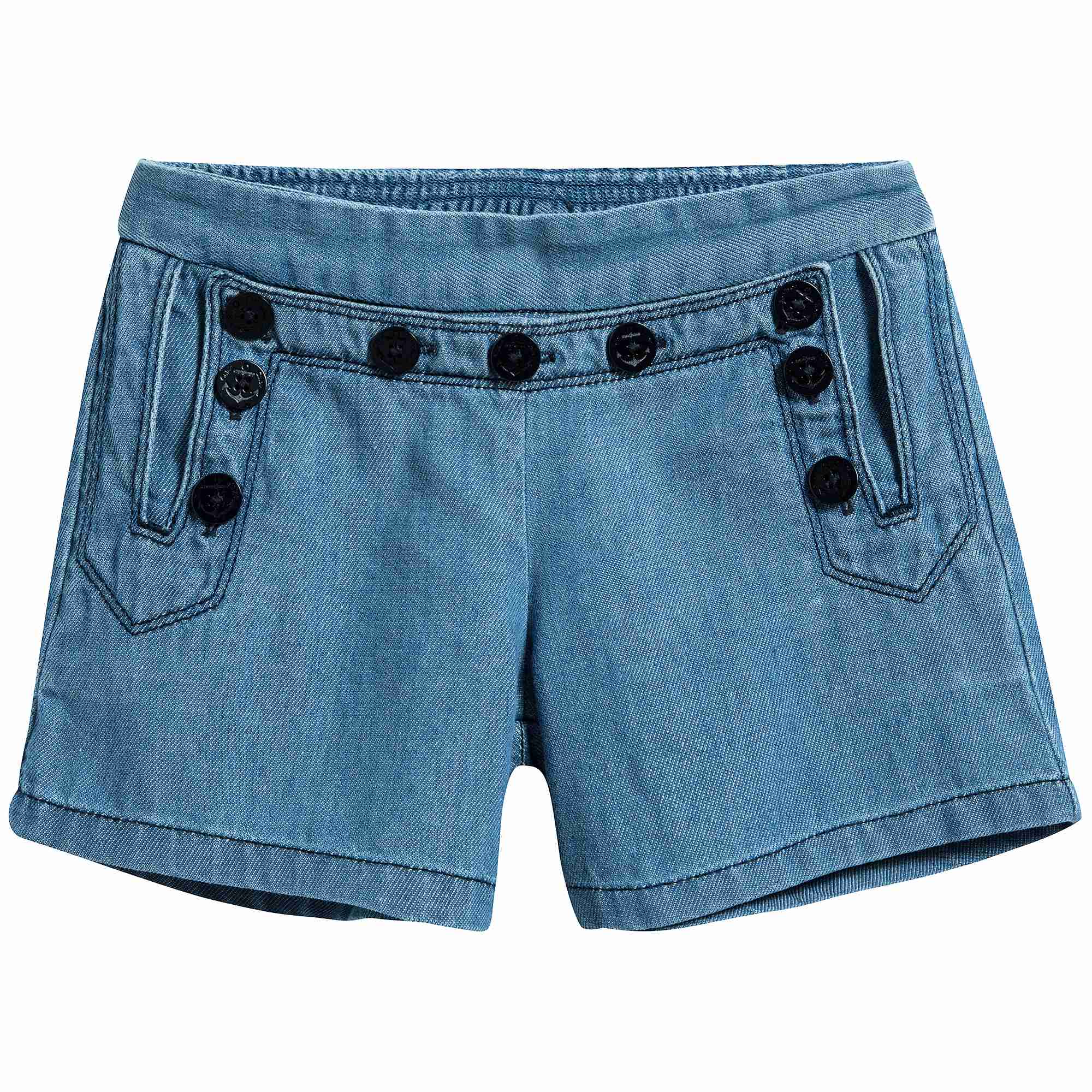 Girls Denim Blue Cotton Shorts