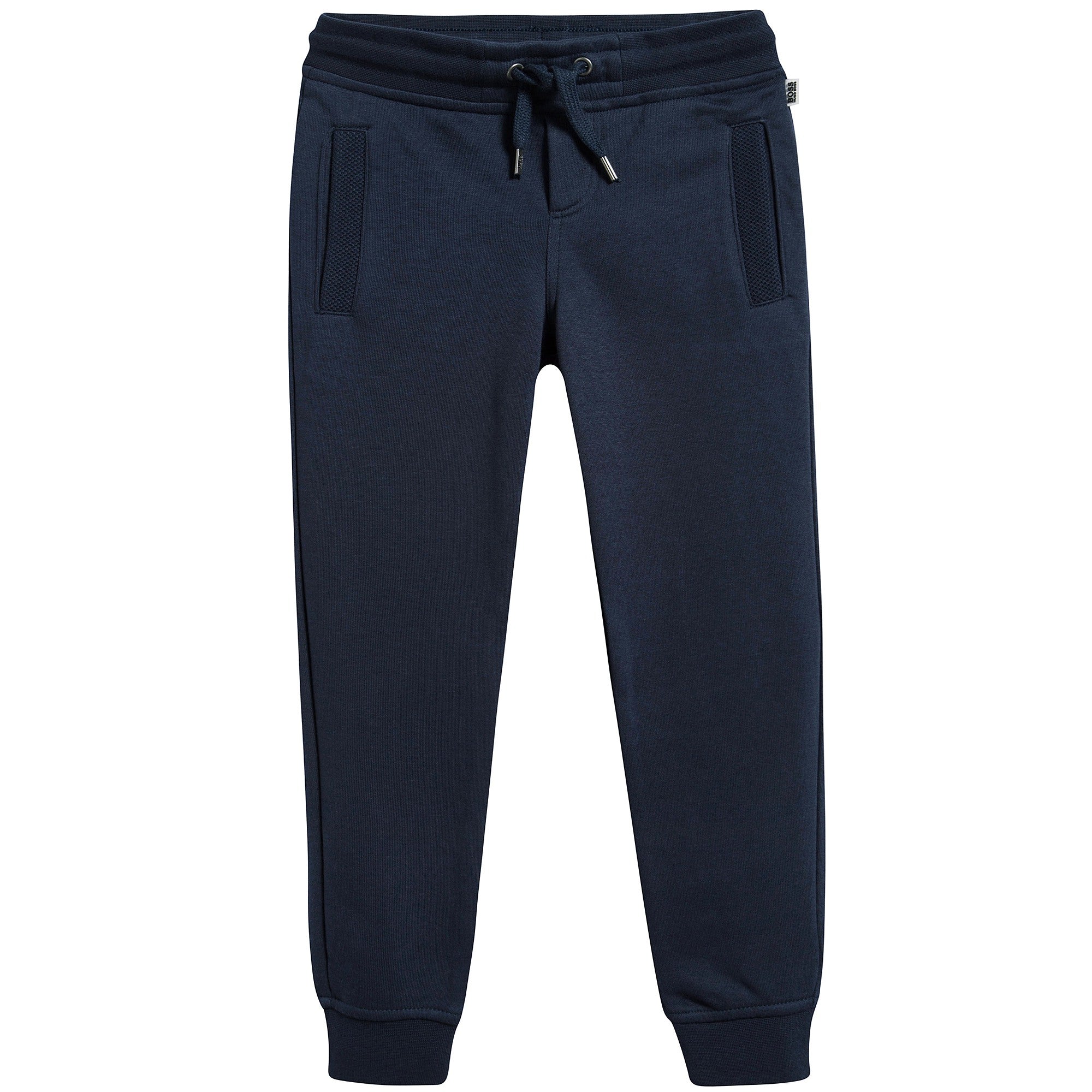 Boys Navy Blue Cotton Logo Trousers