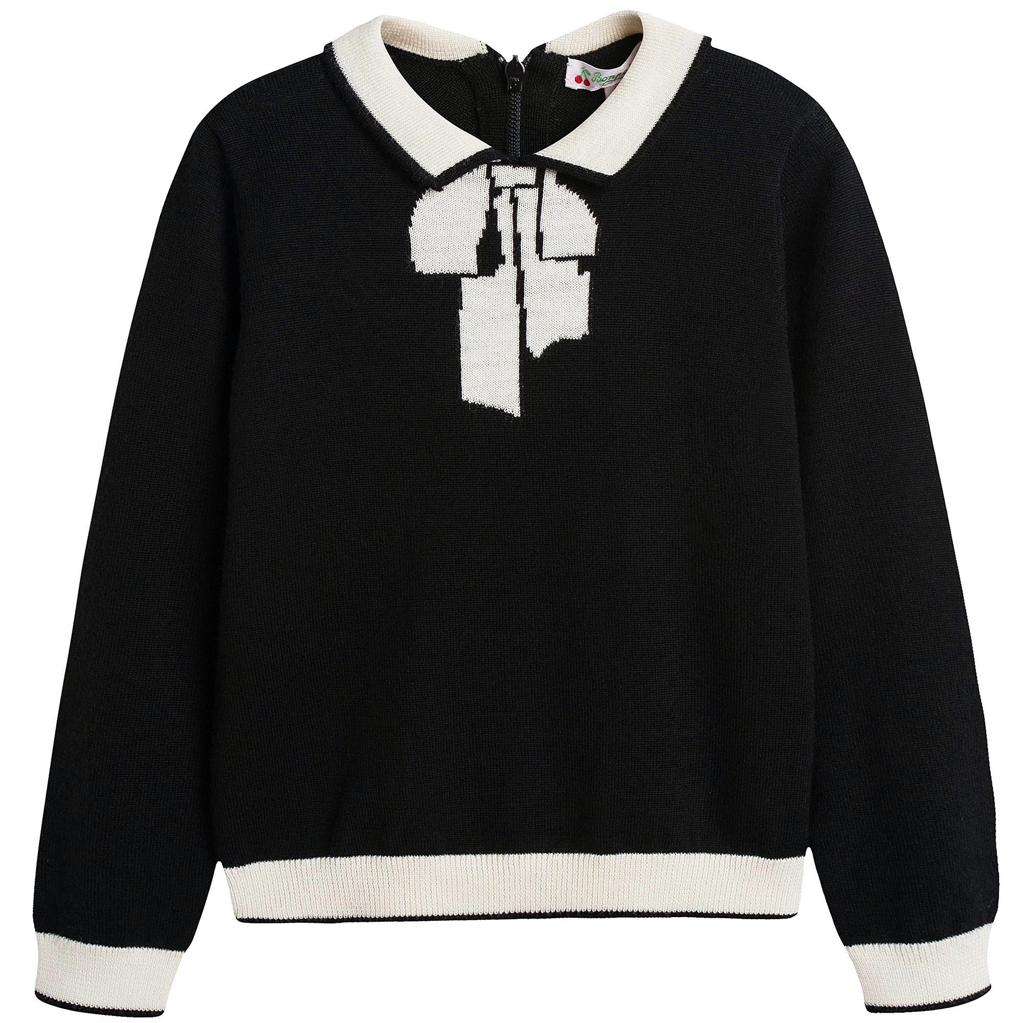 Girls Black & White Wool Sweater - CÉMAROSE | Children's Fashion Store - 1