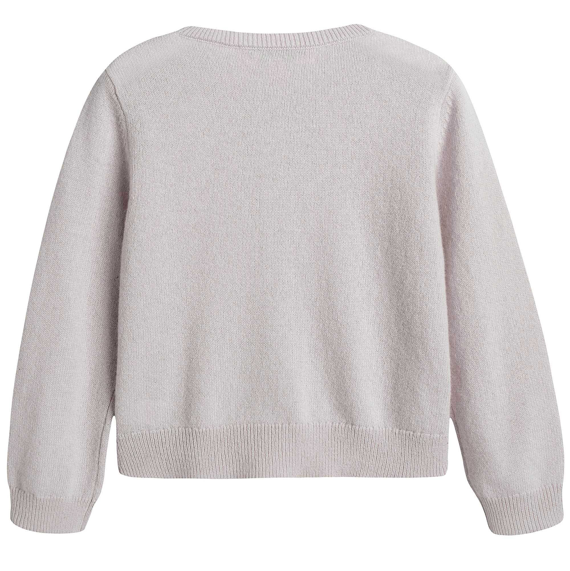 Girls Light Grey With Flowers Buttons Cashmere Sweater - CÉMAROSE | Children's Fashion Store - 2