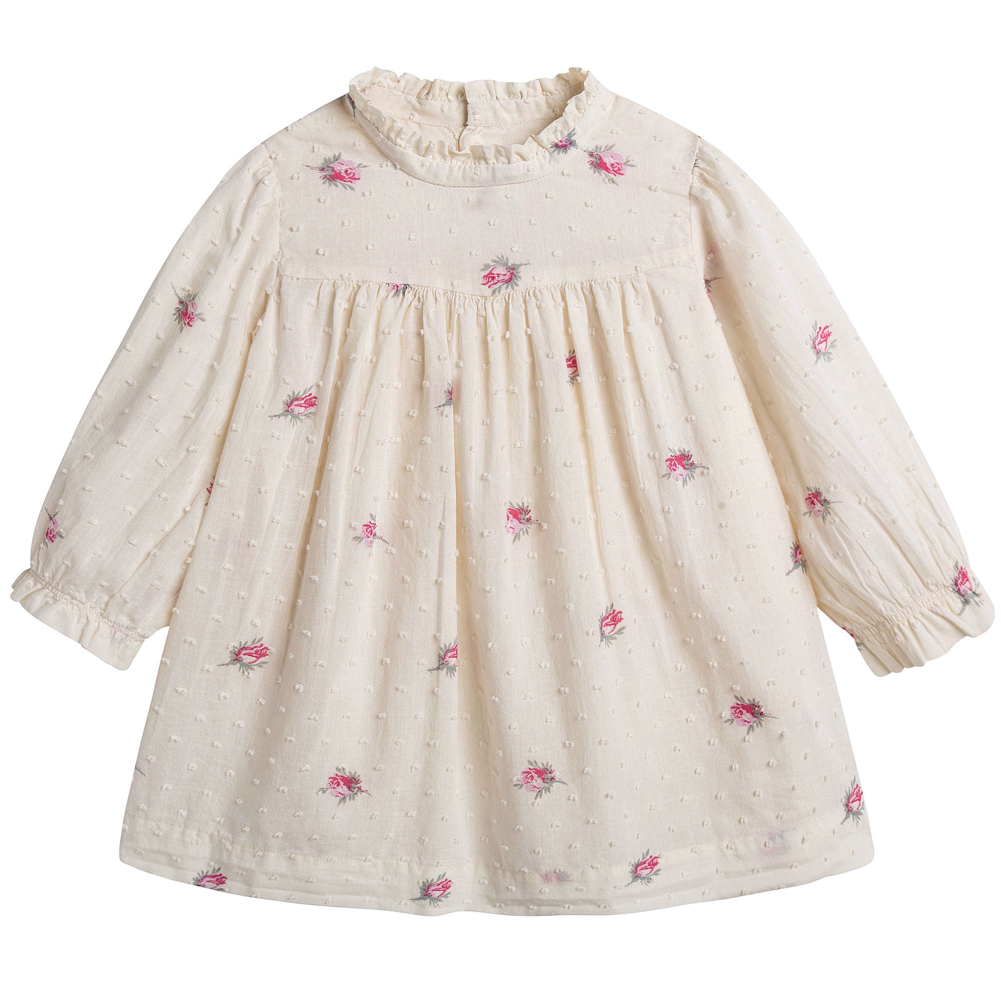 Baby Girls Lvory With Pink Flowers Dress - CÉMAROSE | Children's Fashion Store - 1