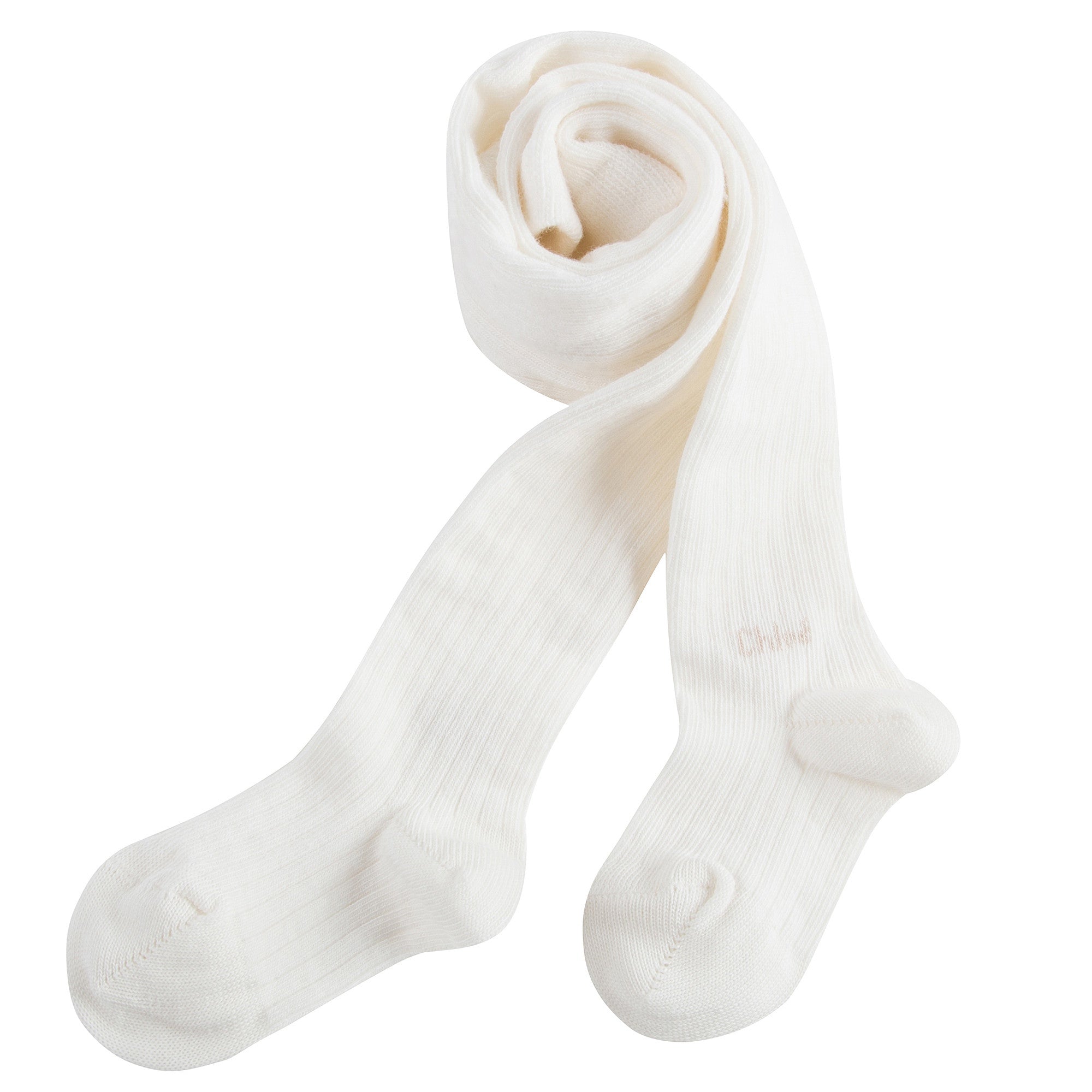 Girls Ivory Ribbed Logo Tights