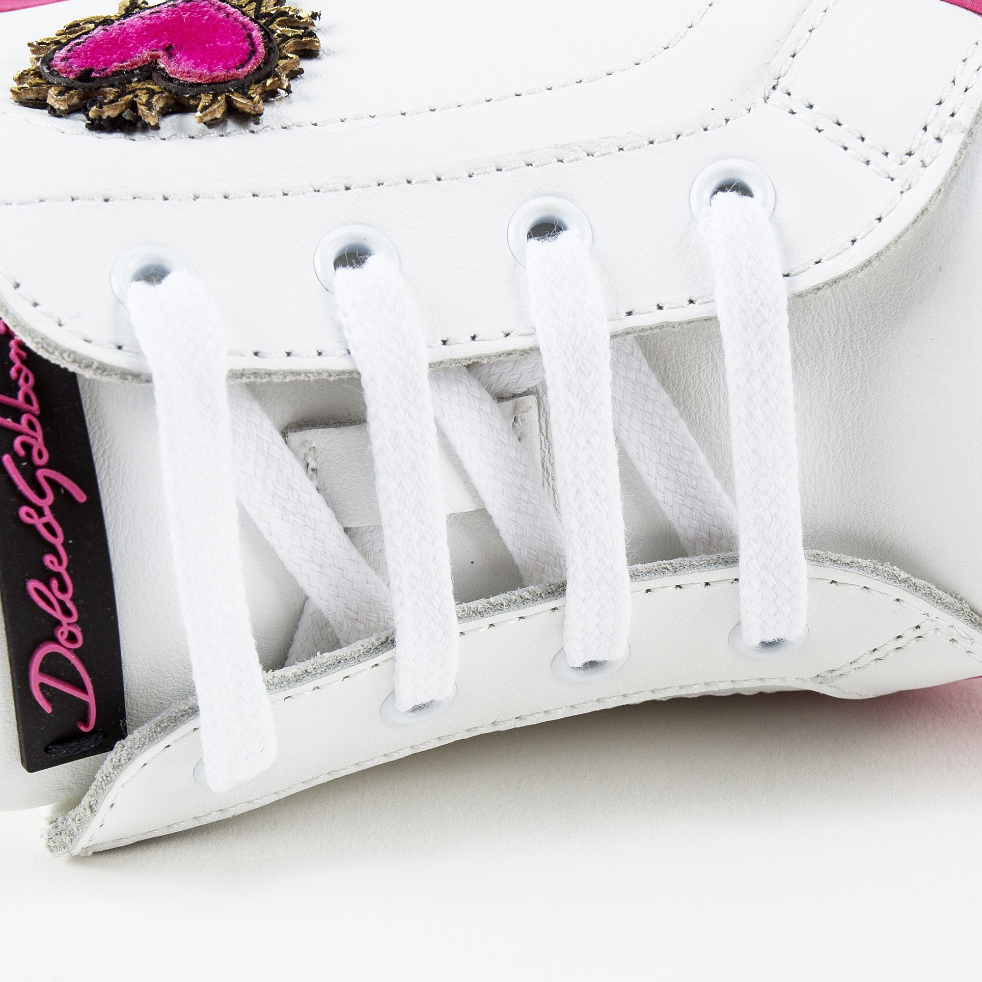 Girls White Leather Whit Pink Logo Shoes