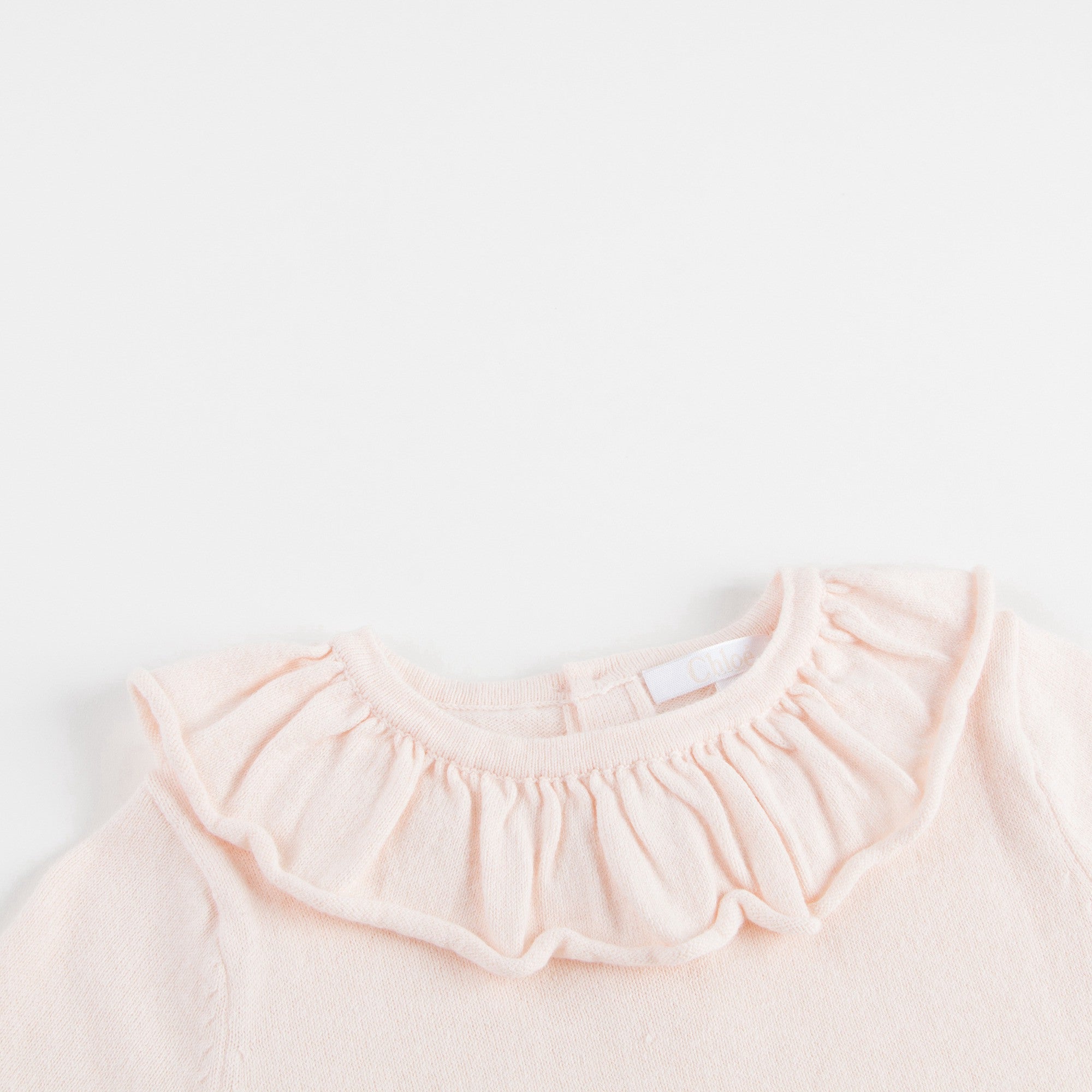 Girls Pink Cotton Sweater With Ruffle