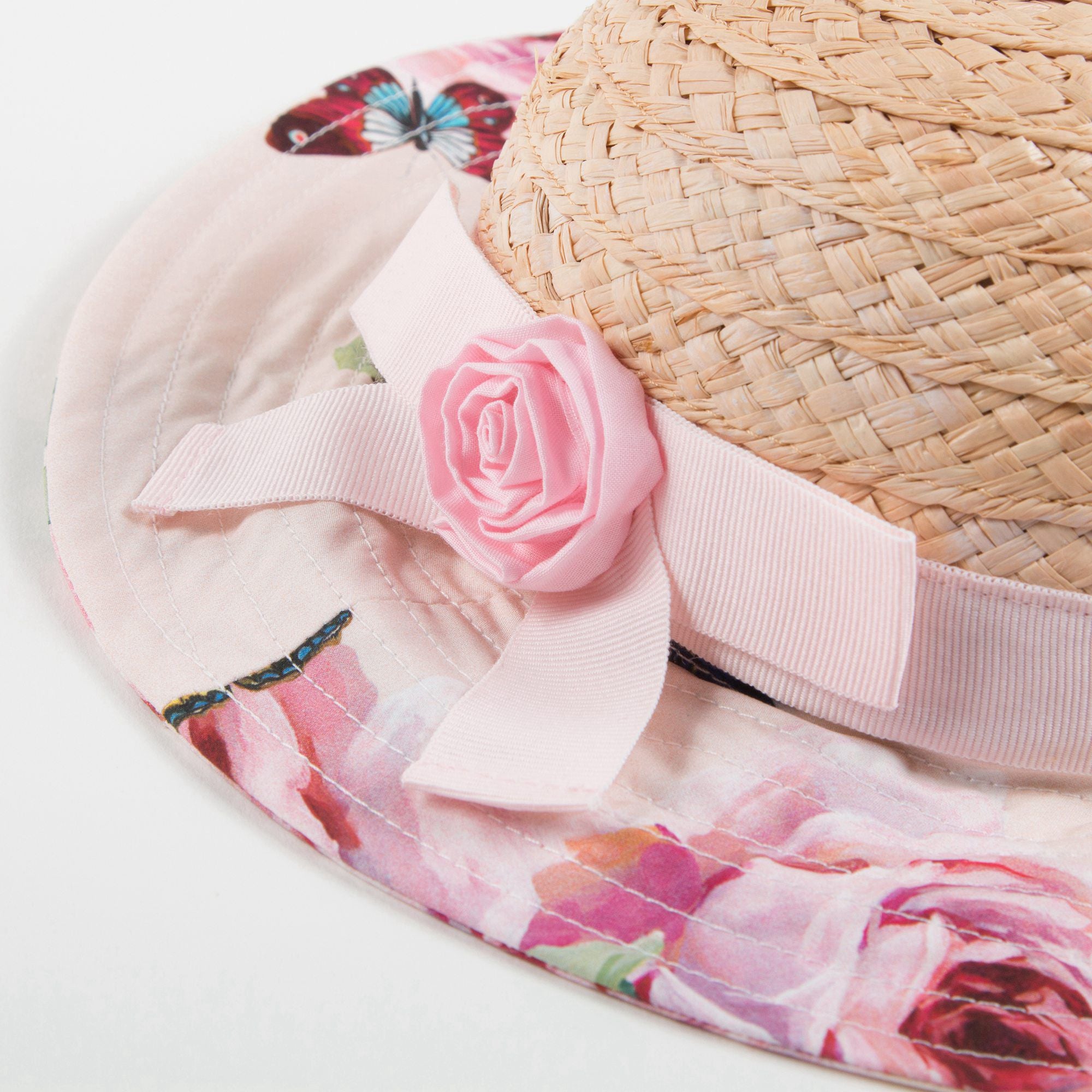 Girls Pink Flower Weave Hat