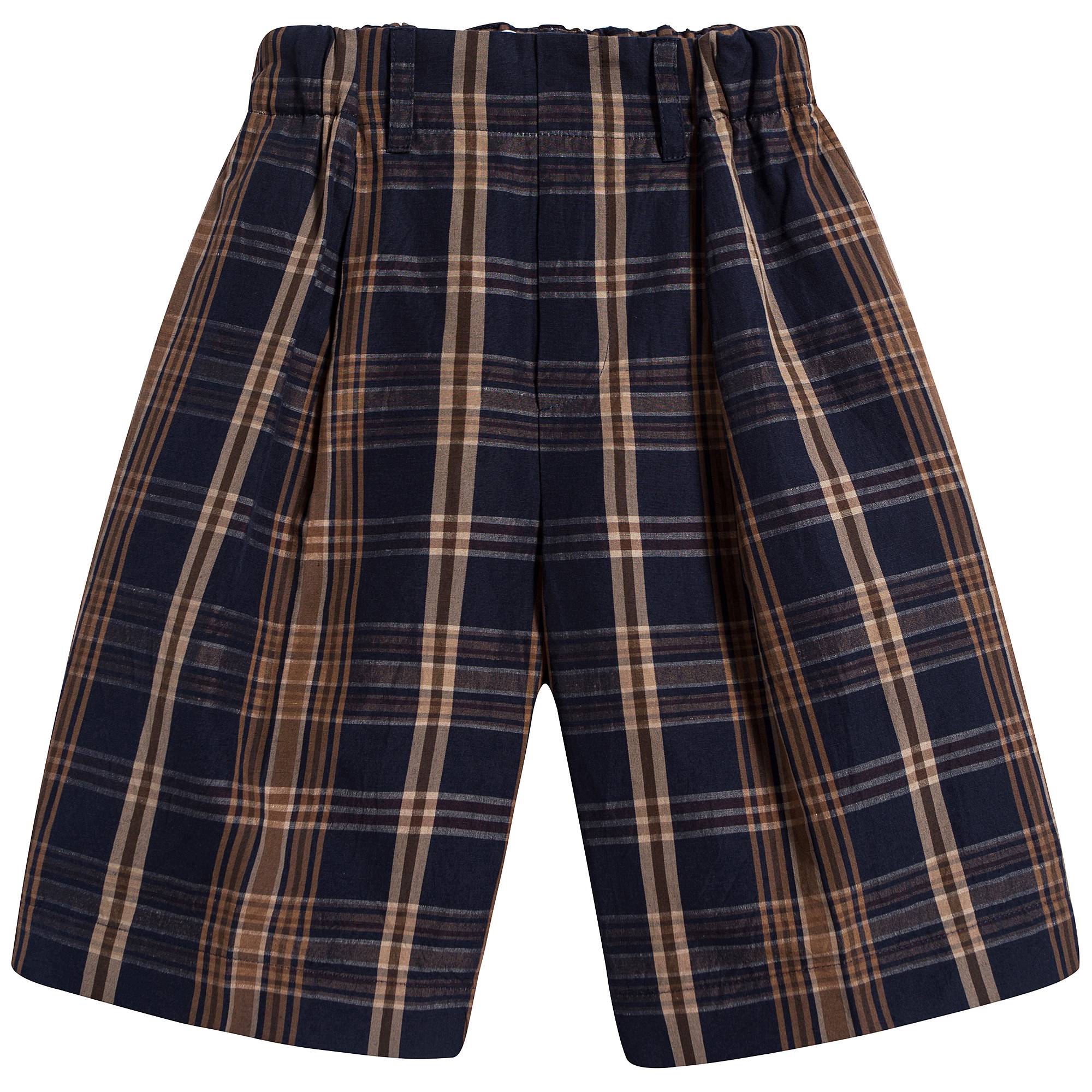 Boys Navy Madras Wide Shorts
