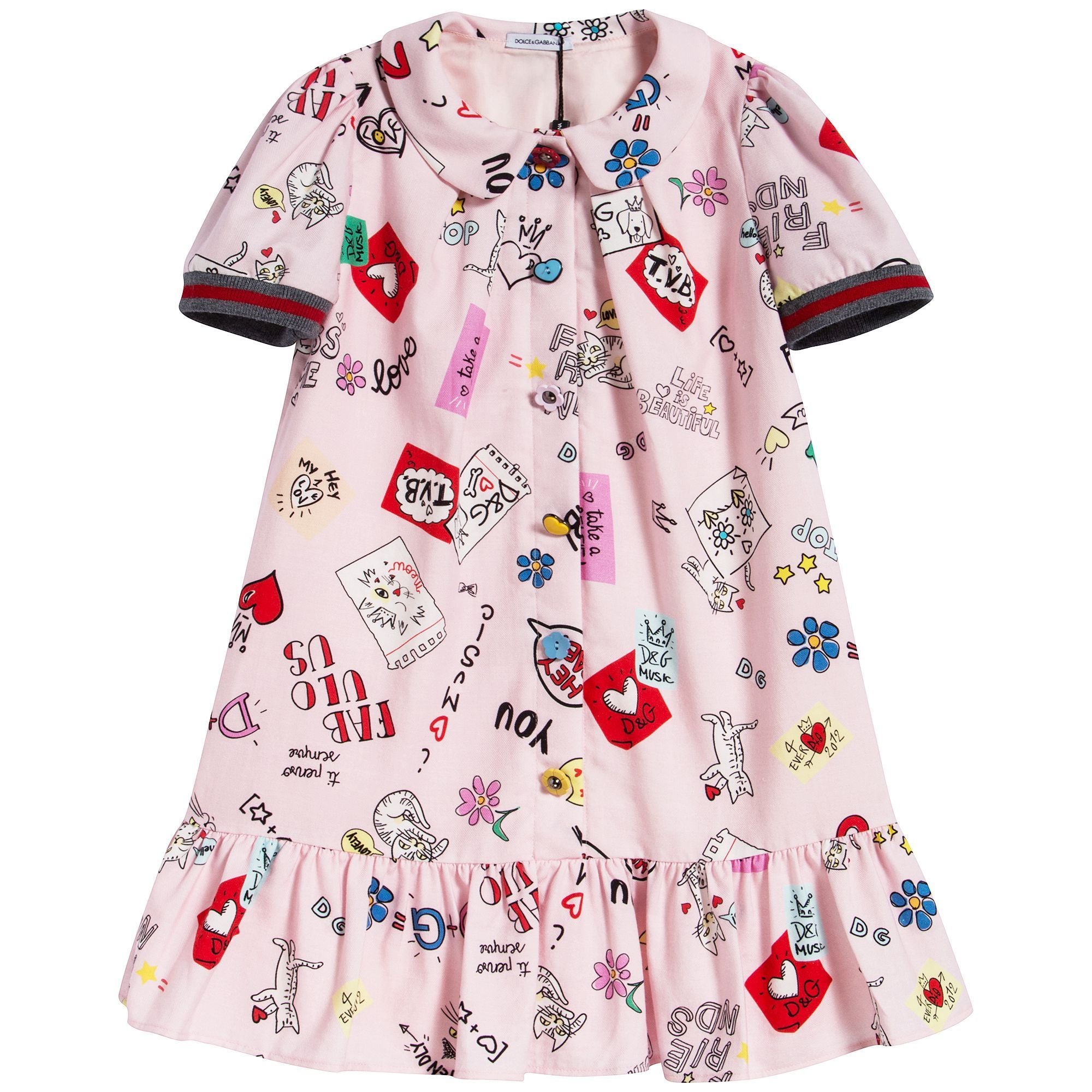 Girls Pink Printed Cotton Dress