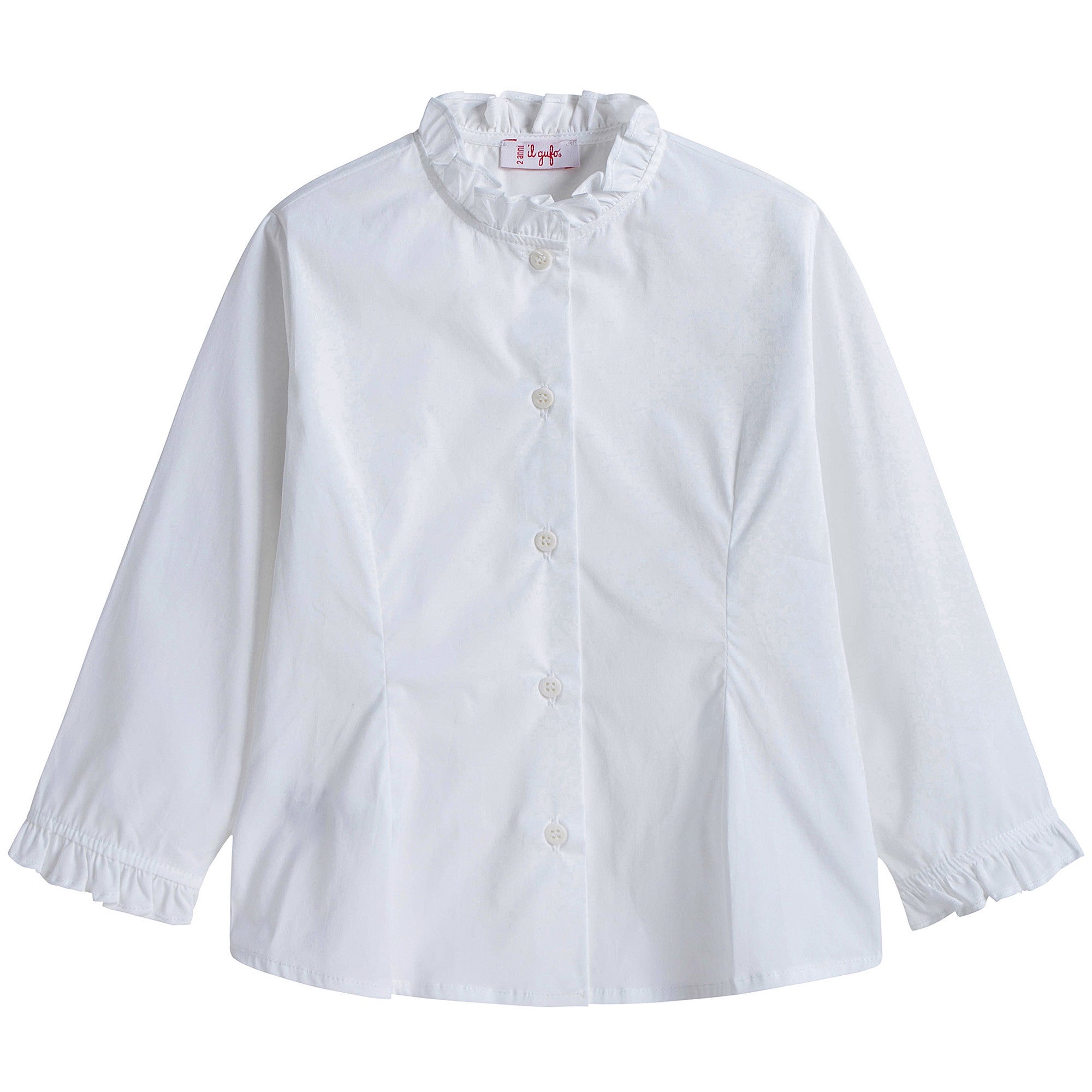 Girls White Cotton Ruffled Collar Blouse