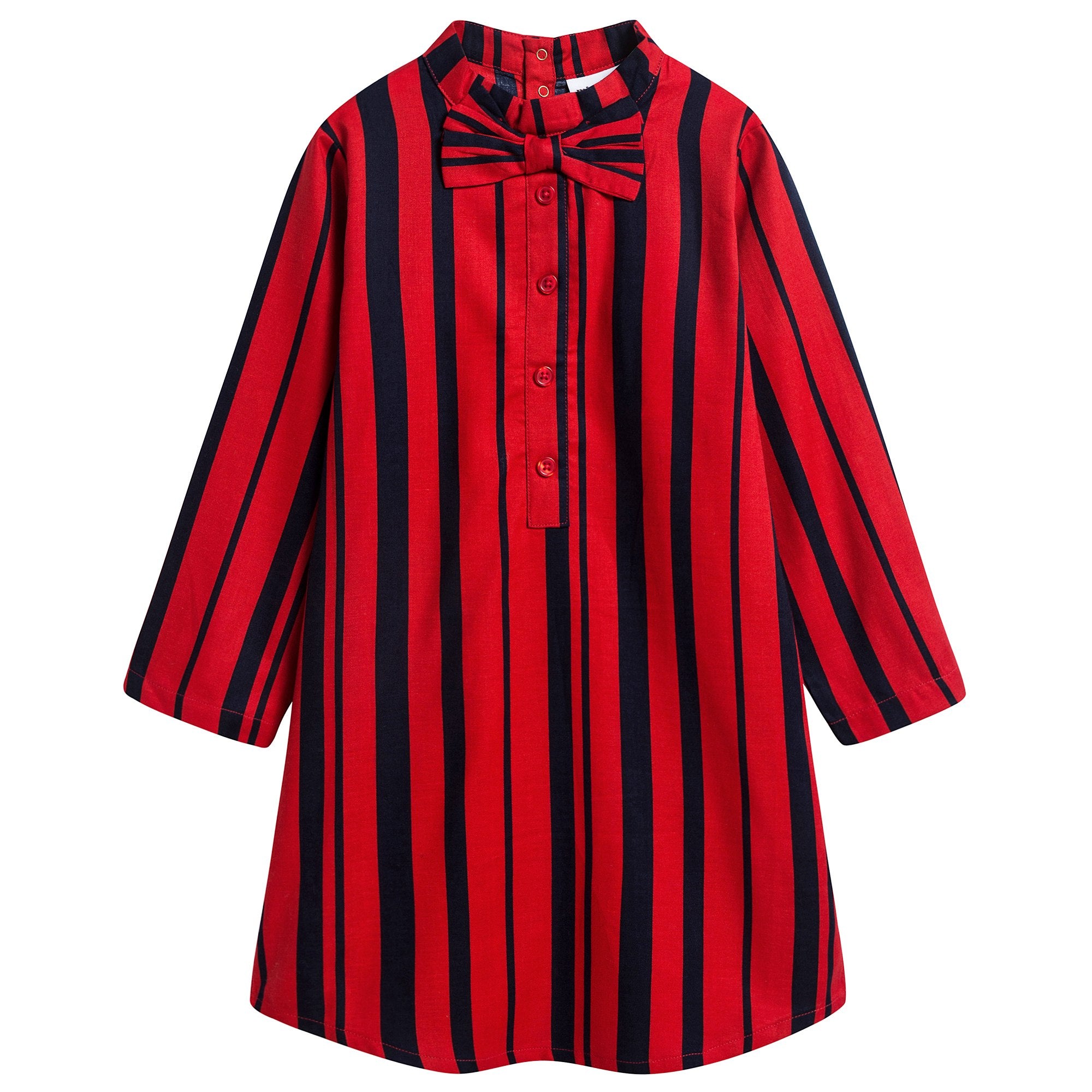 Girls Red Odd Stripe Bow Organic Cotton Dress