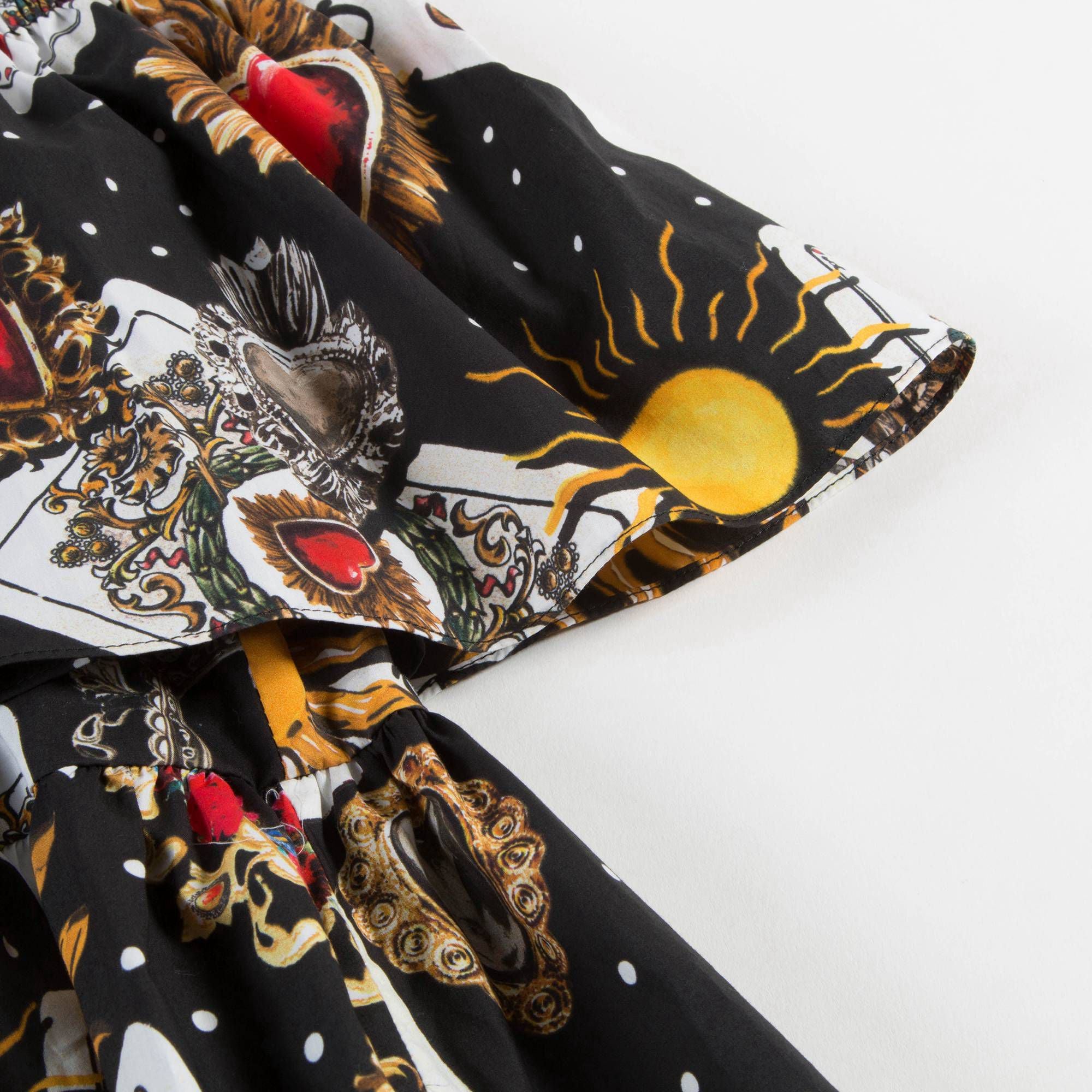 Girls Black “Poker Printed” Cotton Dress