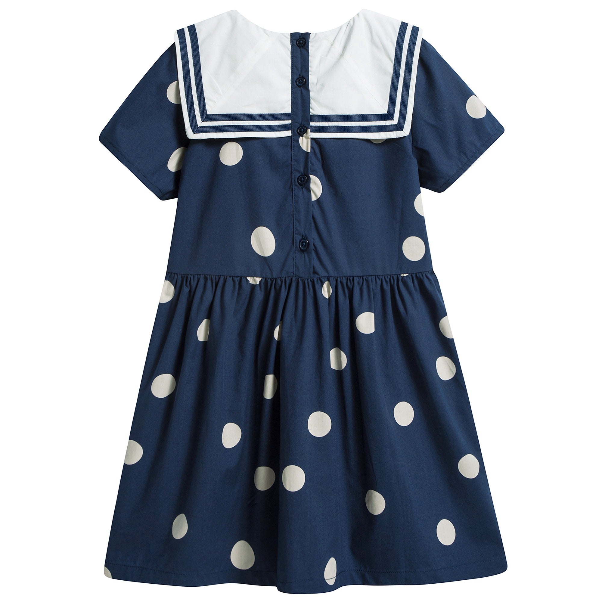 Girls Navy Dot Woven Sailor Organic Cotton Dress