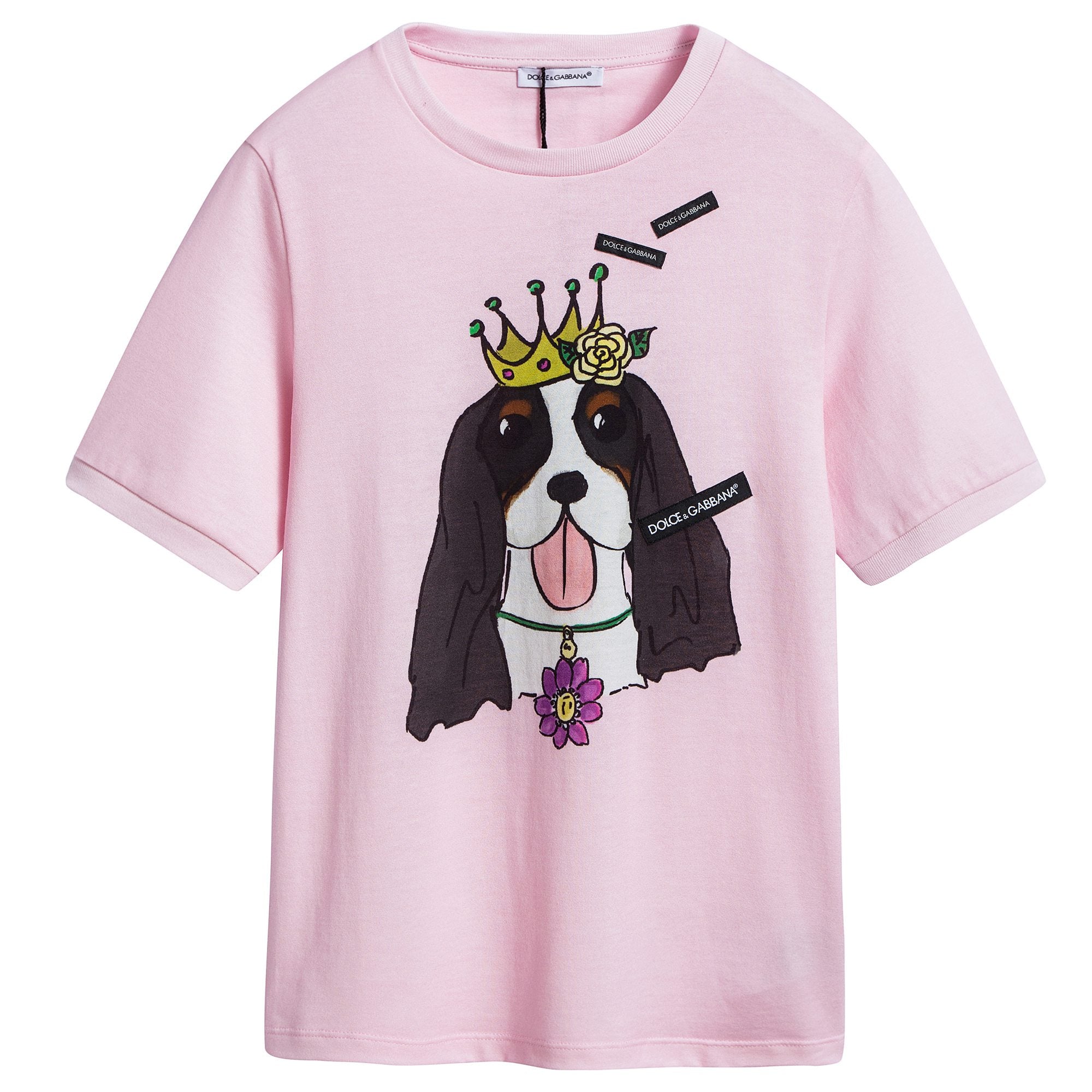 Girls Pink With "Dog" Printed Cotton T-shirt