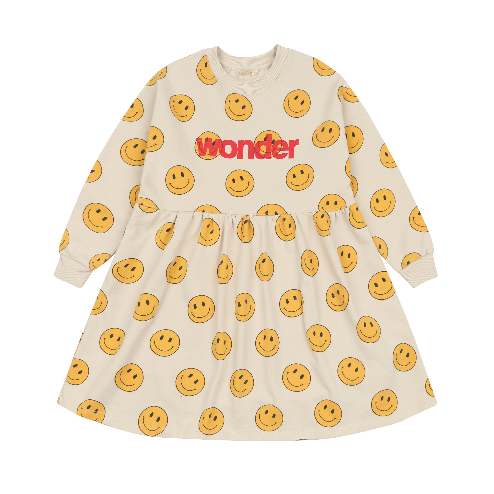 Girls Beige Smile Cotton Dress