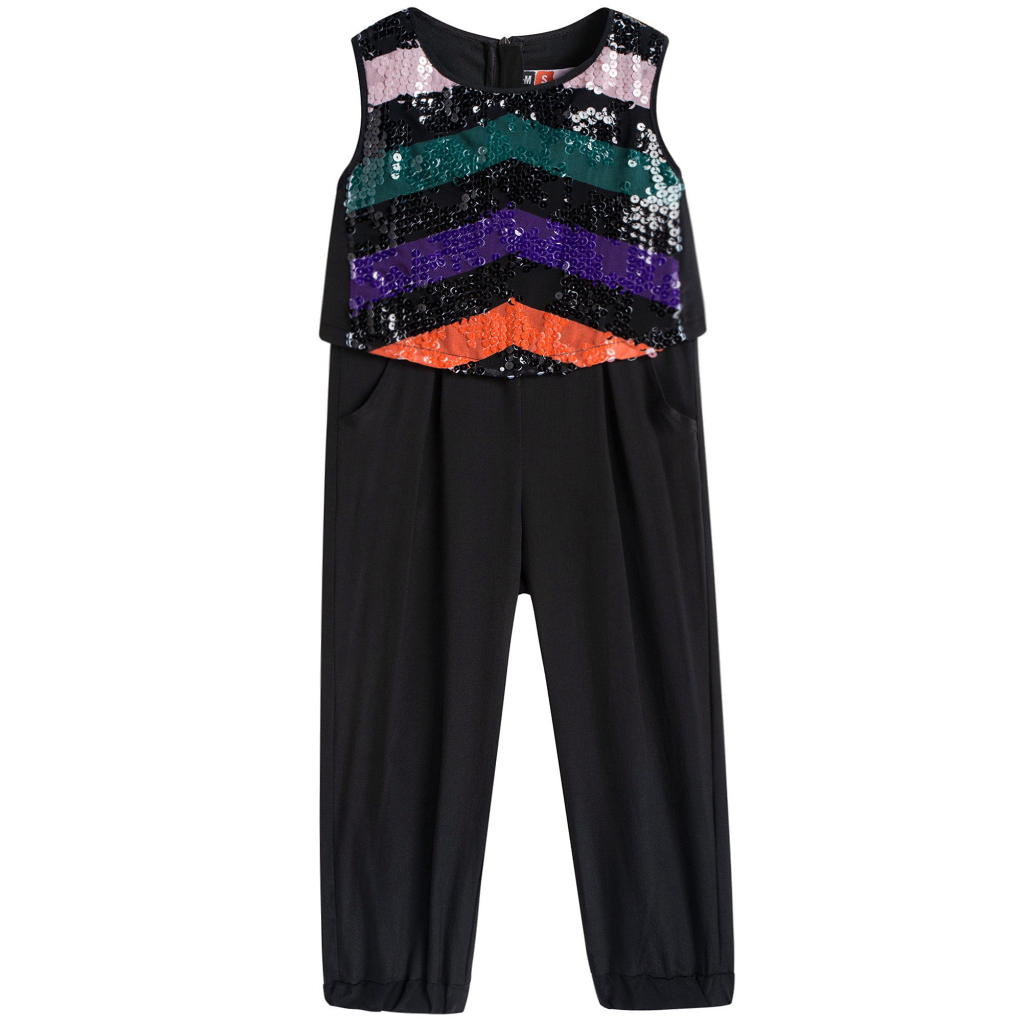 Girls Black Paillette Rompers