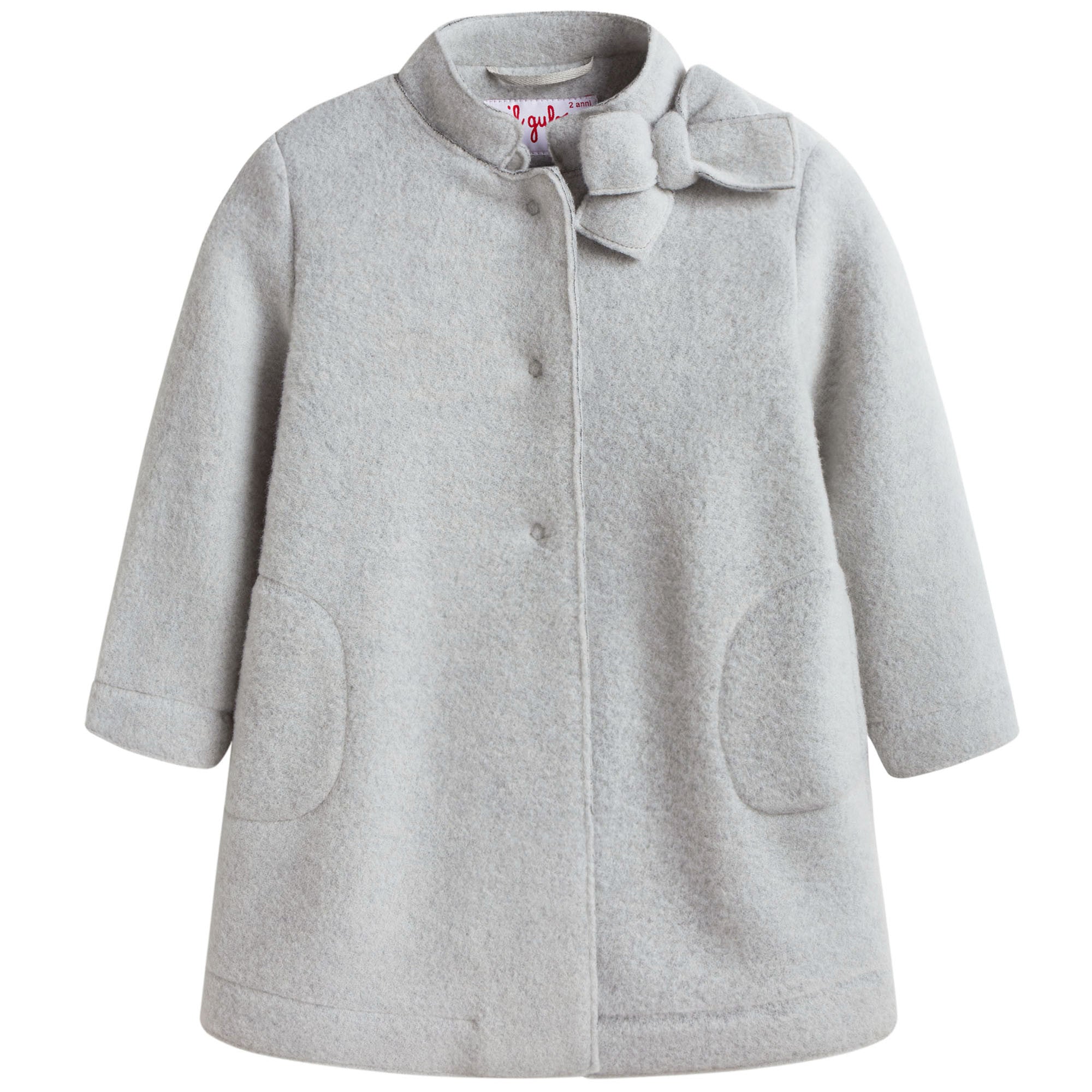 Girls Grey Bow Trims Collar Wool Coat