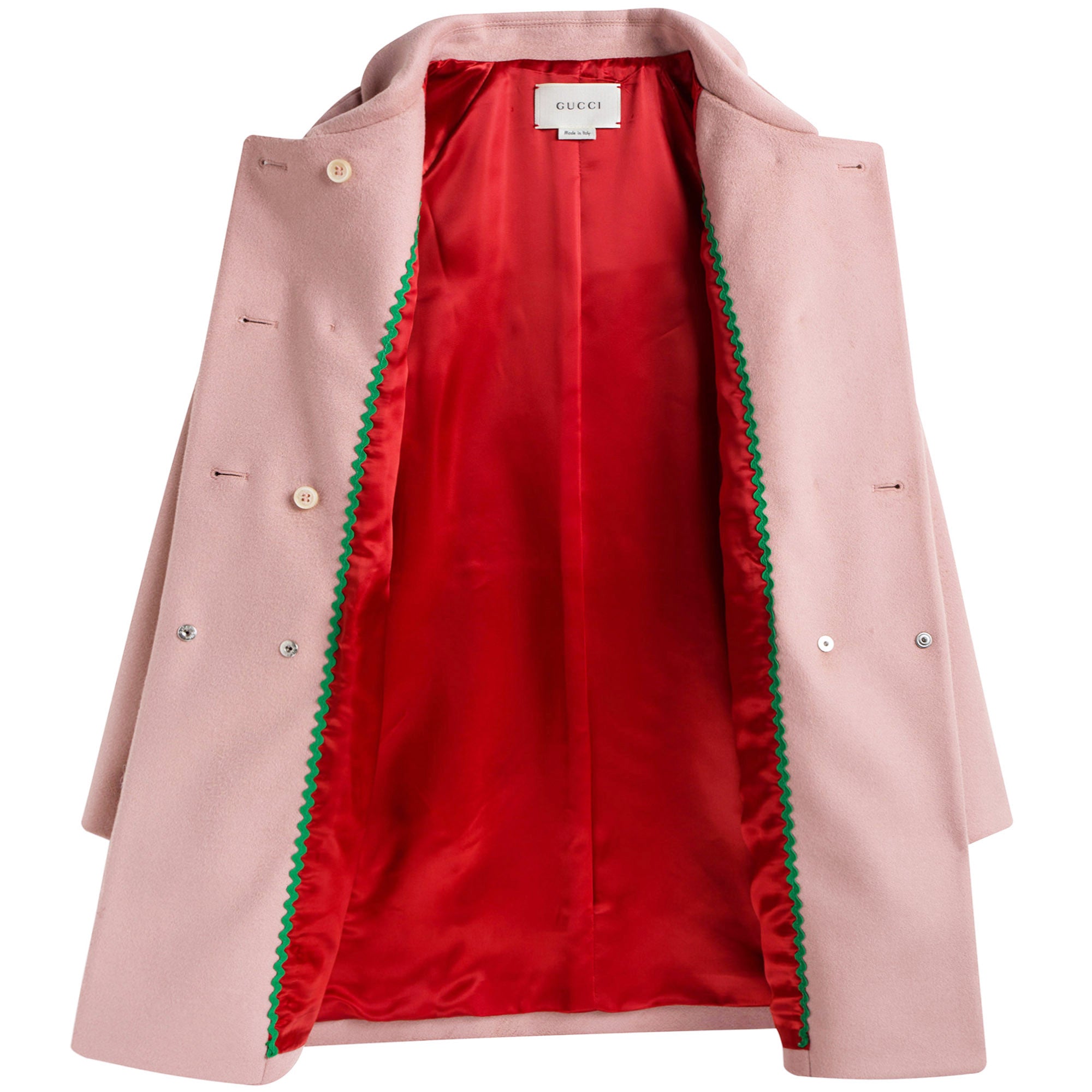 Girls Pink Wool Coat With Embroidered Flower Trims