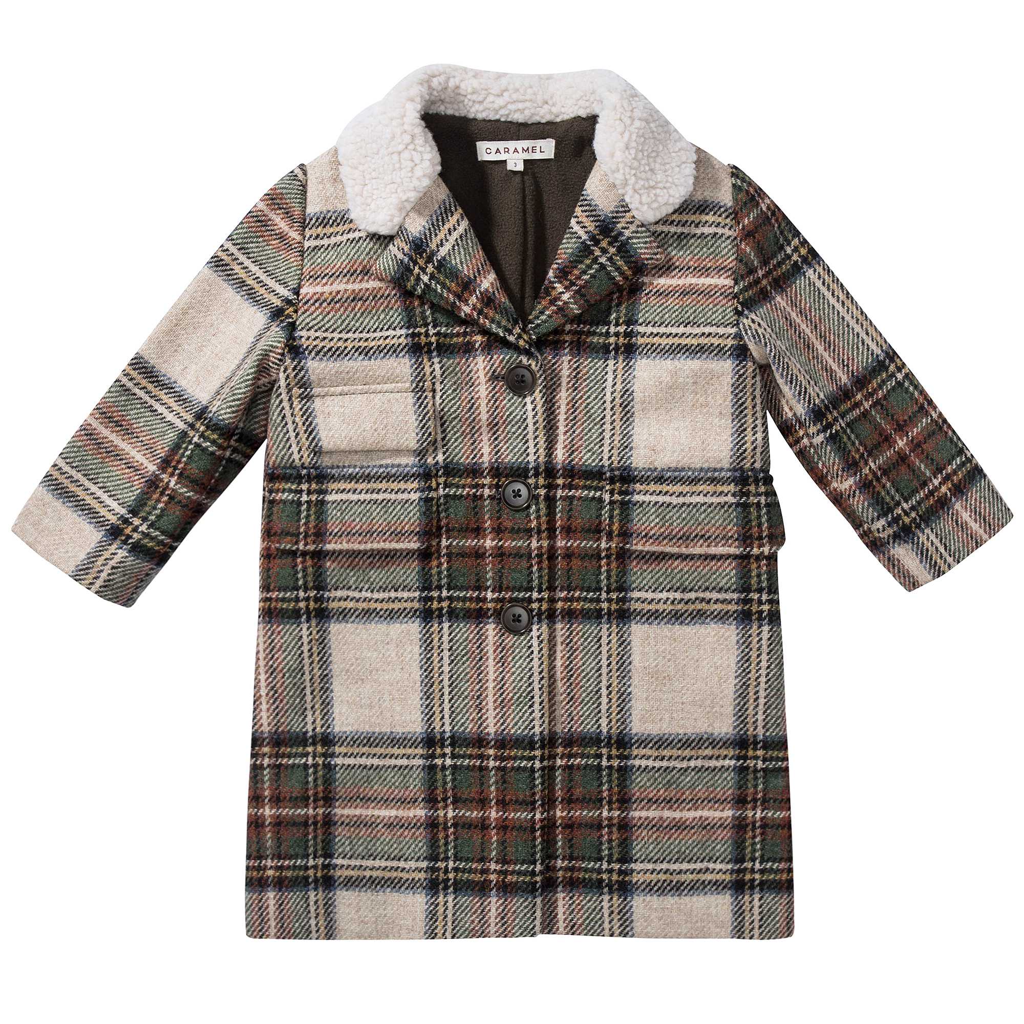 Girls Beige Check Wool Coat