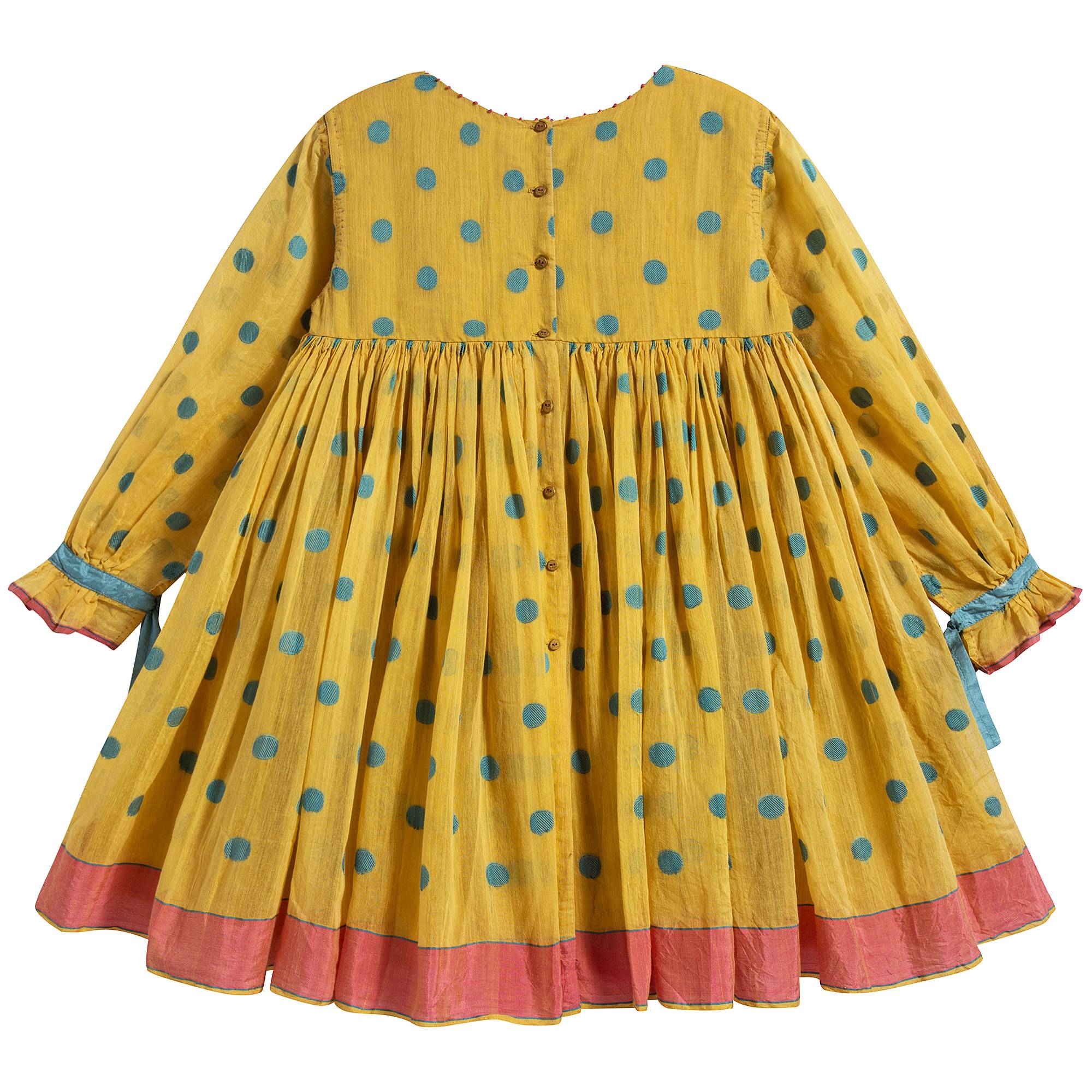Girls Yellow & Cyan Points Dress