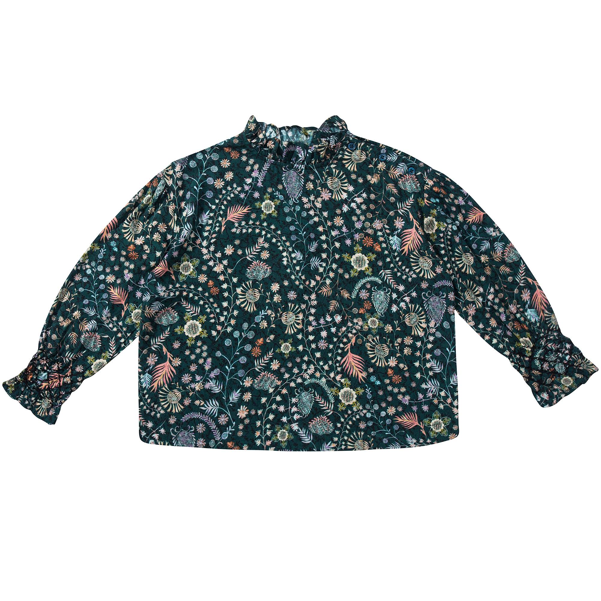 Girls Dark Green Printed Blouse