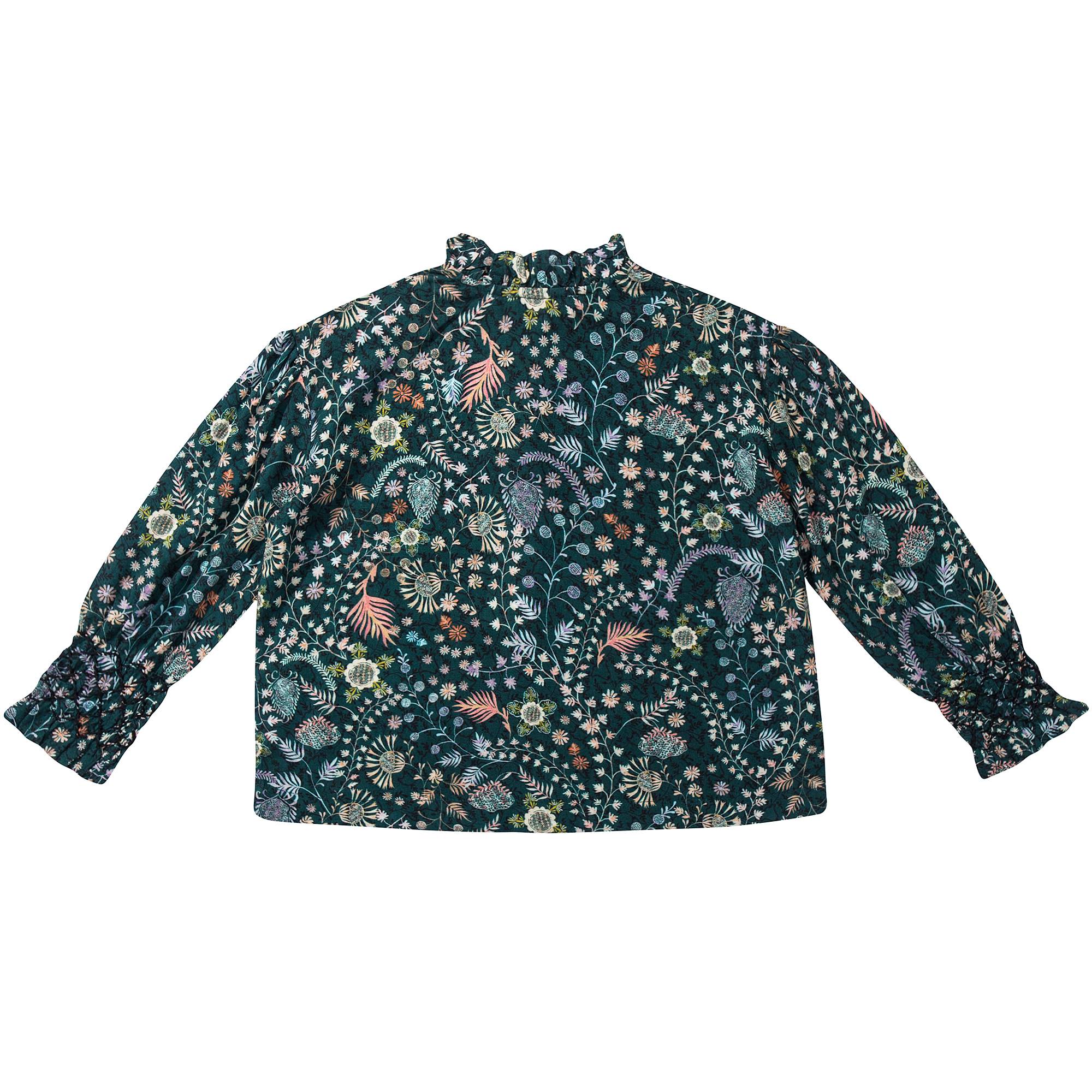 Girls Dark Green Printed Blouse