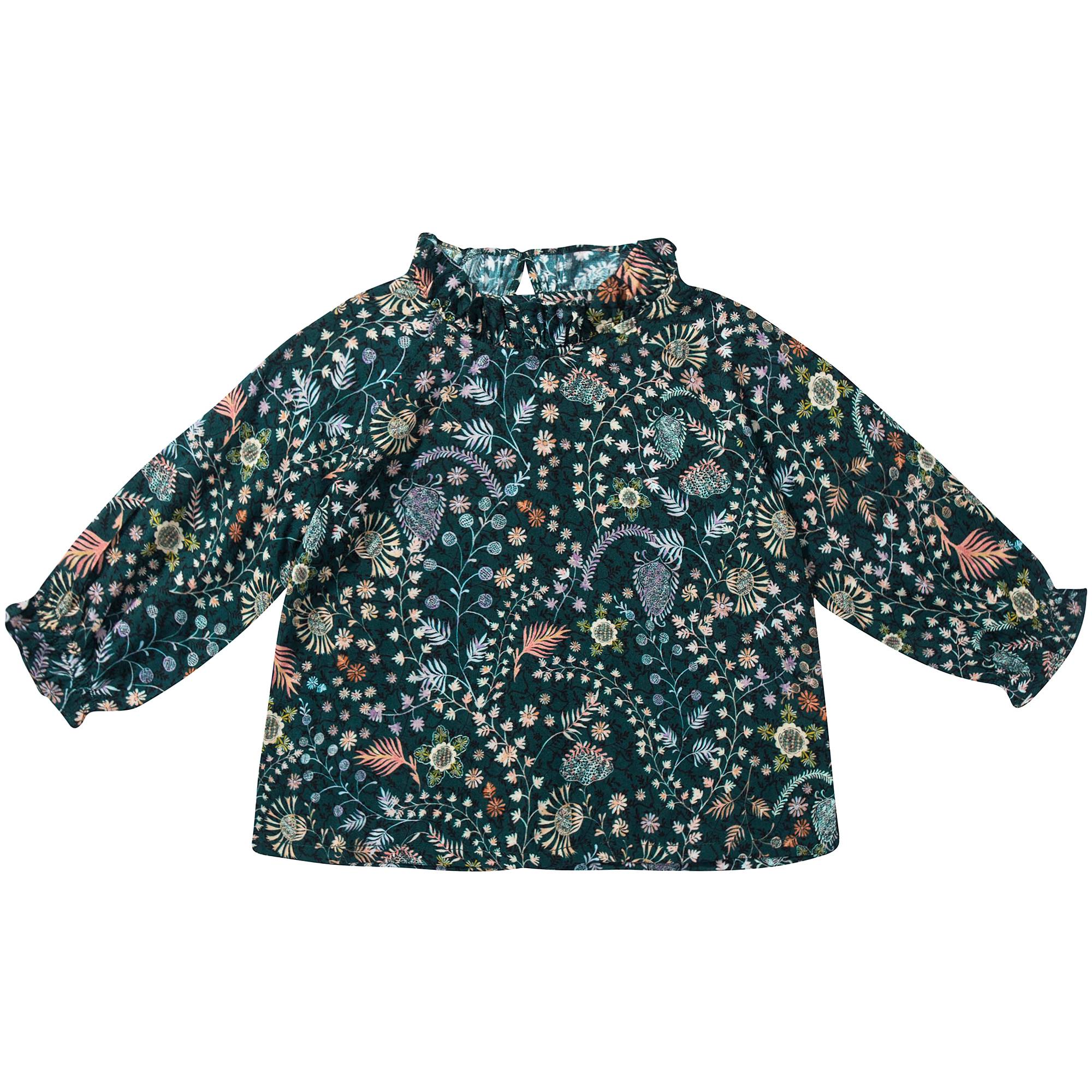 Baby Girls Dark Green Printed Blouse