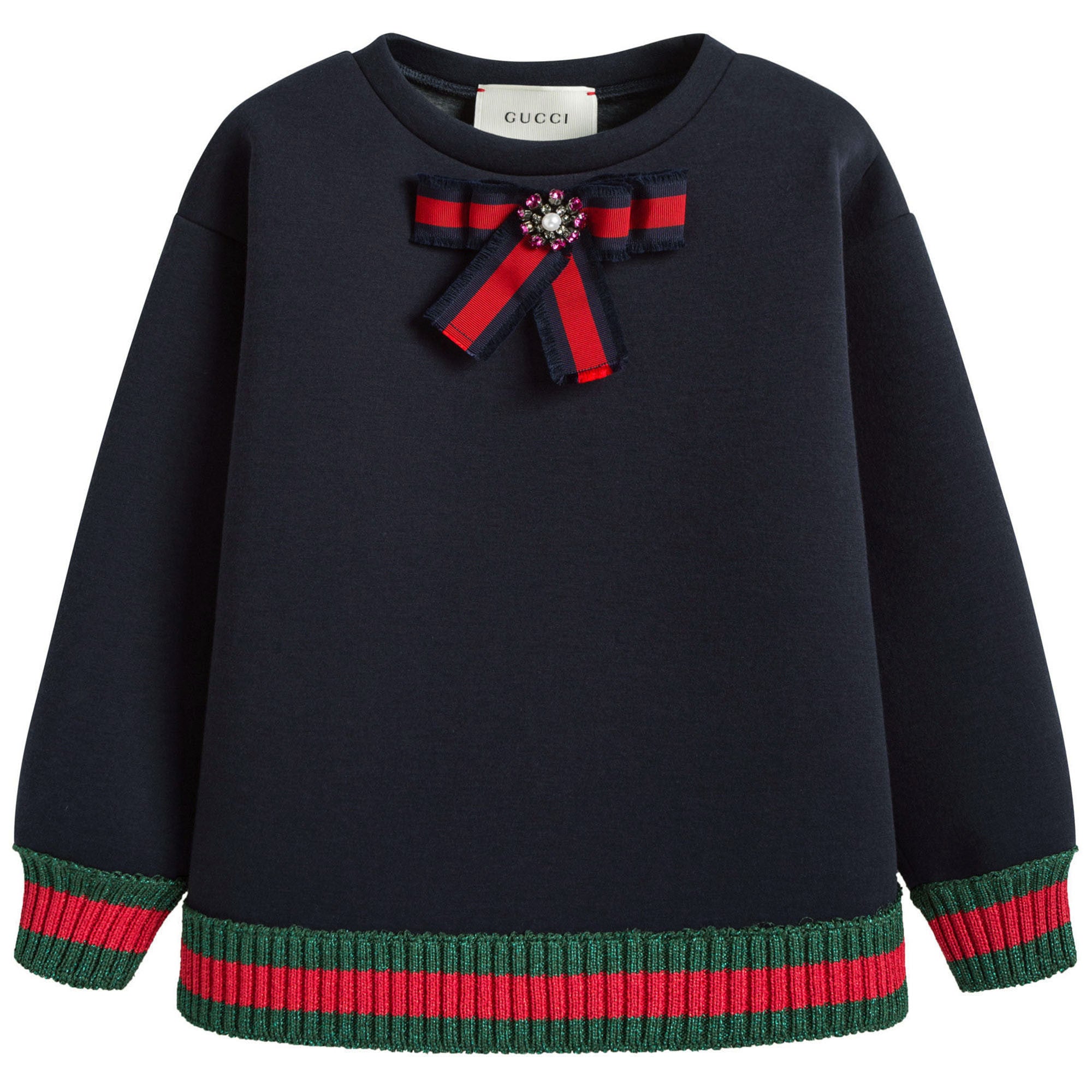 Girls Navy Blue Bow Trims Knitted Sweater