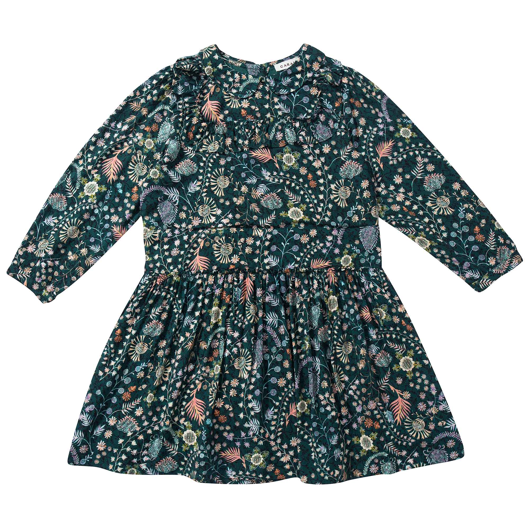 Girls Dark Green Printed Dresse