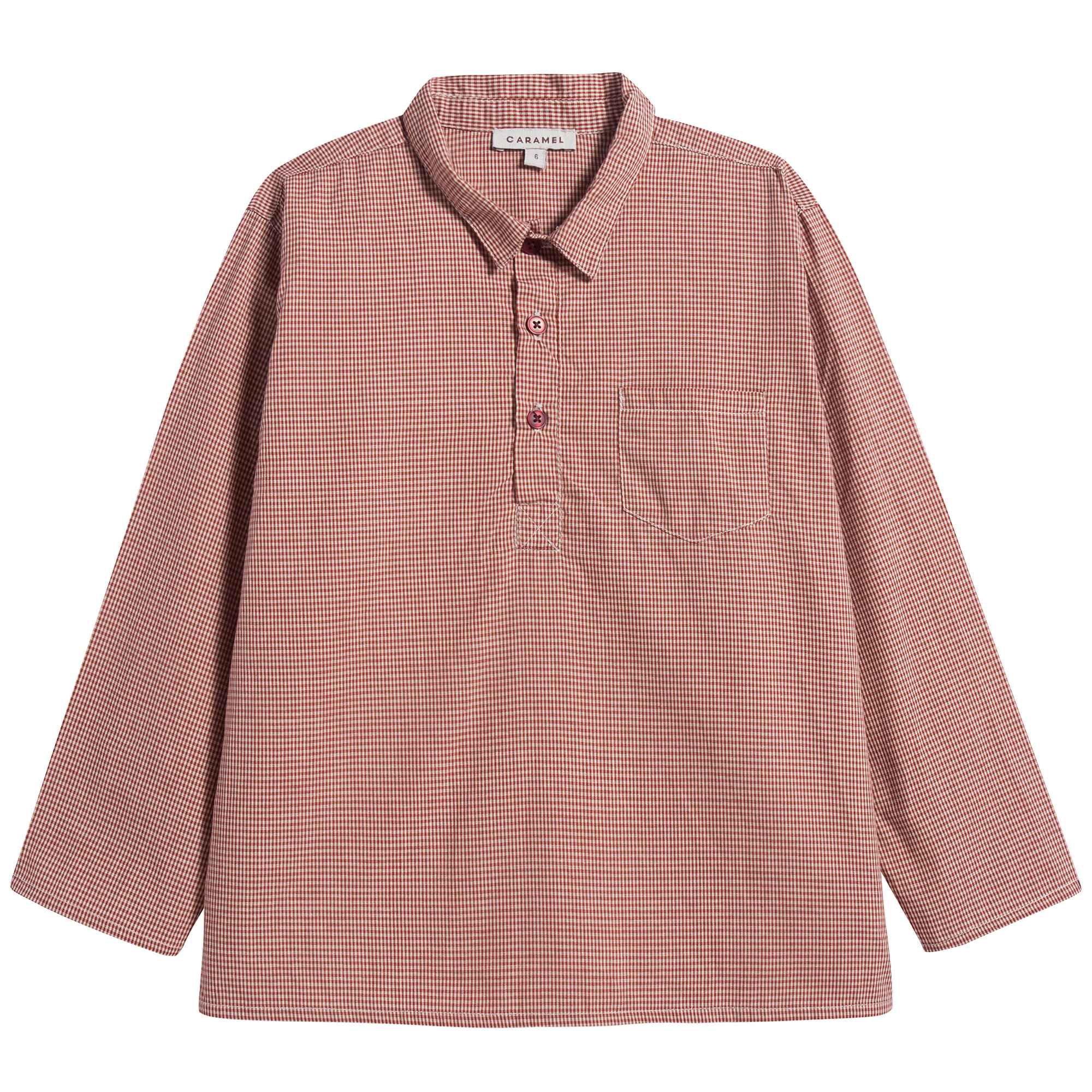 Girls Red Micro Check Cotton Blouse